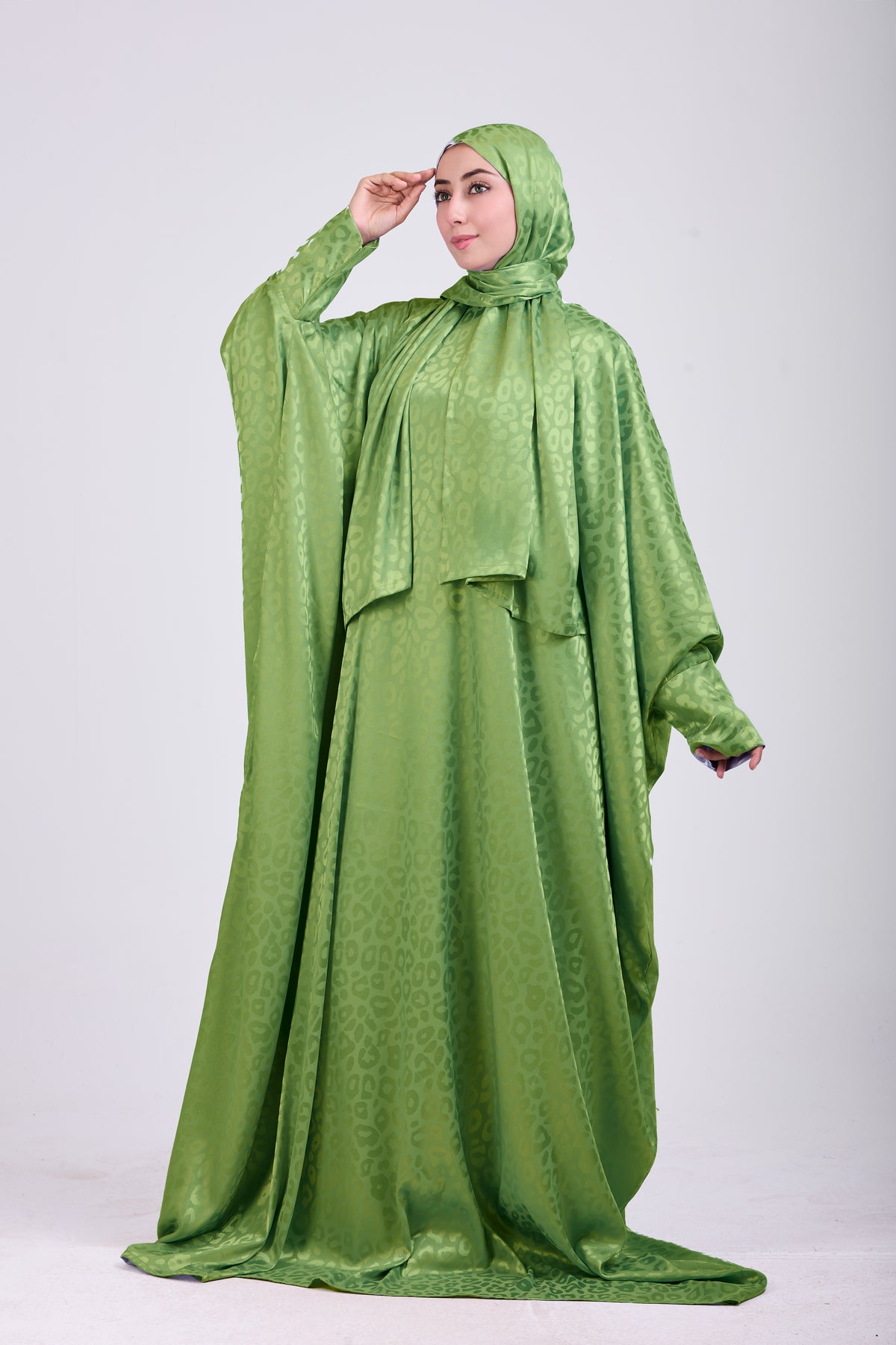 Green Satin Jacquard butterfly