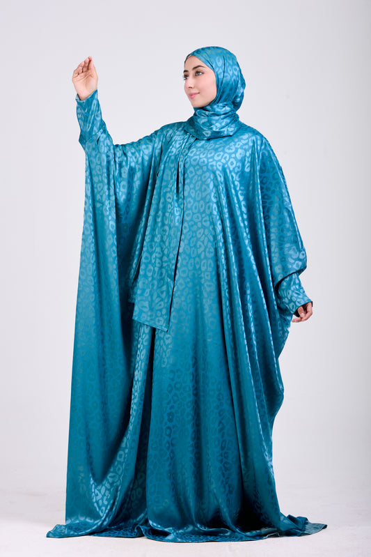 Aqua Satin Jacquard butterfly