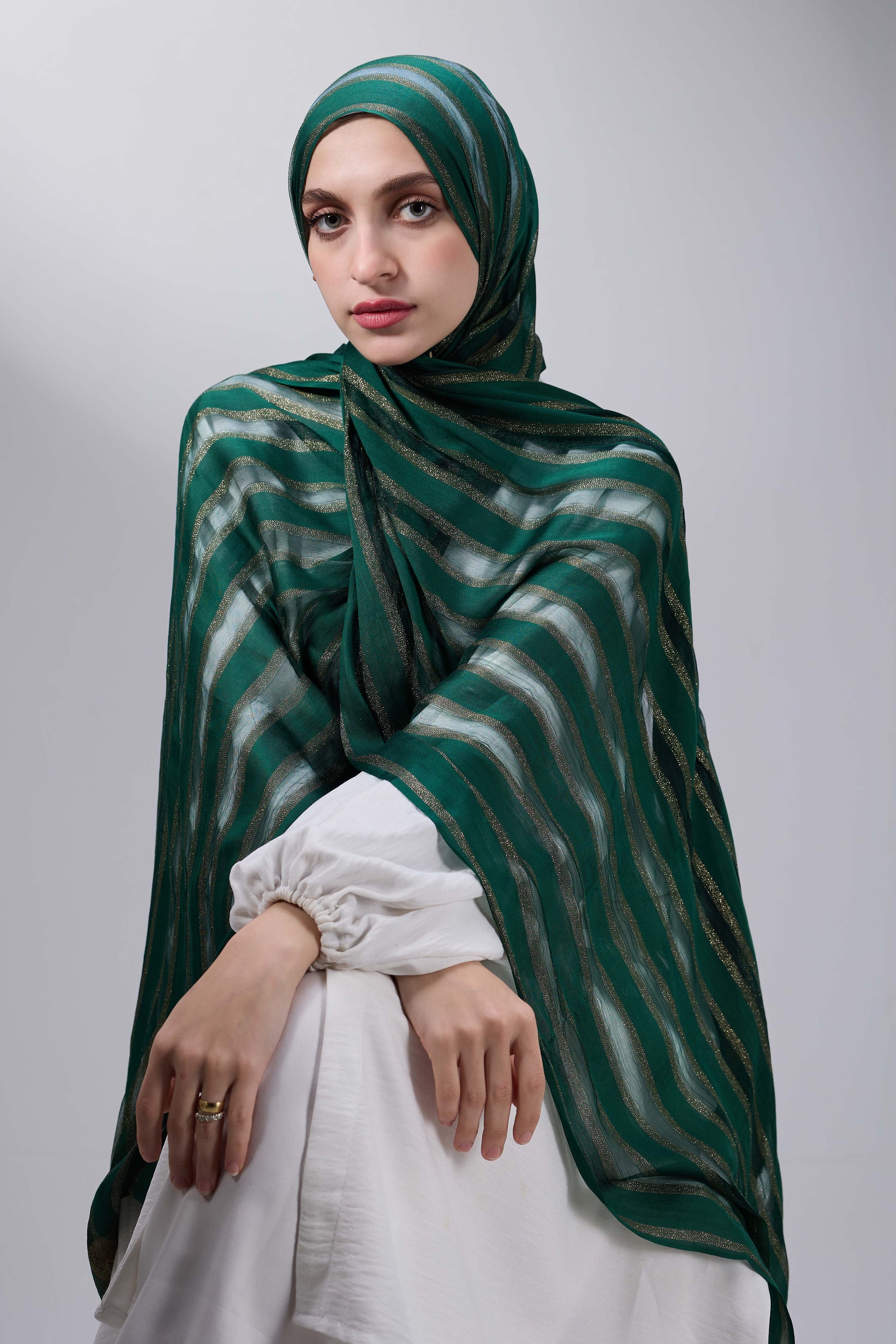 Hunter Green Gold Satin shash