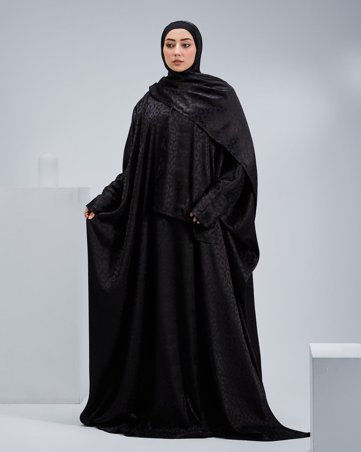 Black Satin Jacquard butterfly