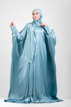 Aqua Satin Jacquard butterfly