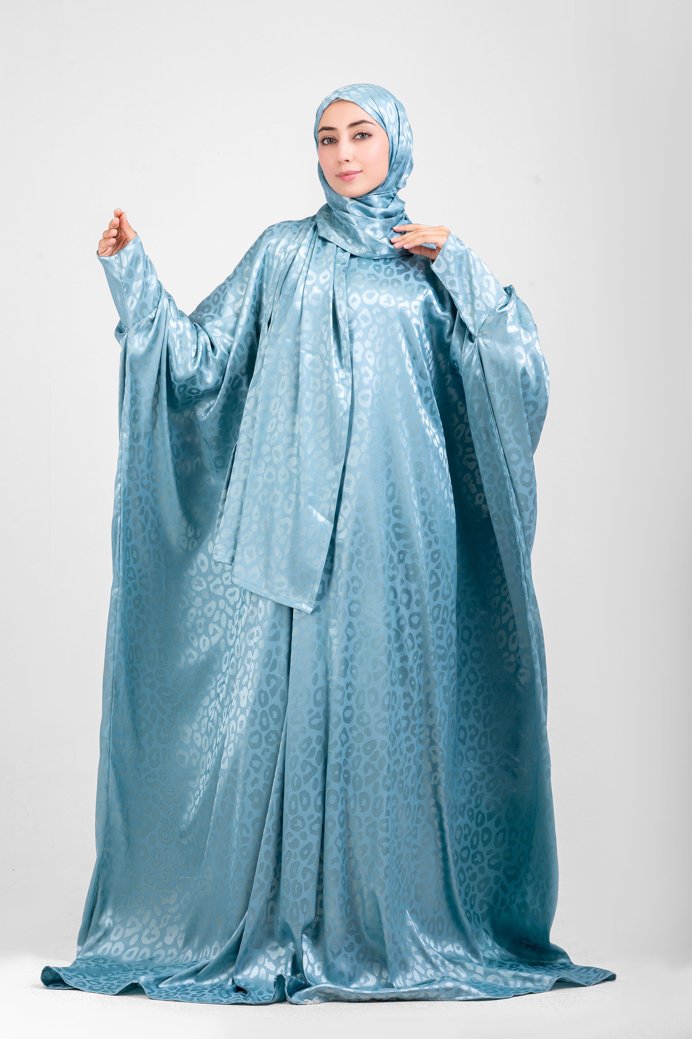 Aqua Satin Jacquard butterfly