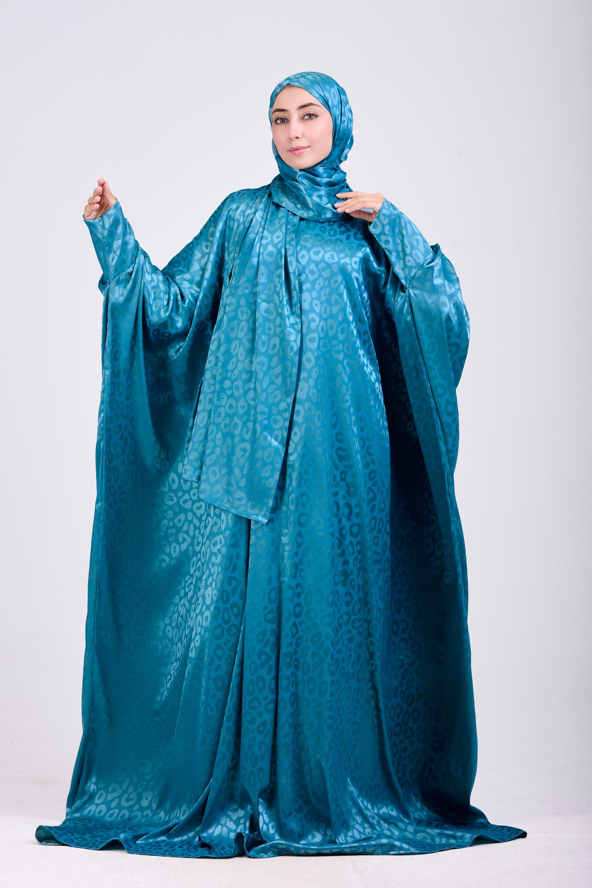 Aqua Satin Jacquard butterfly
