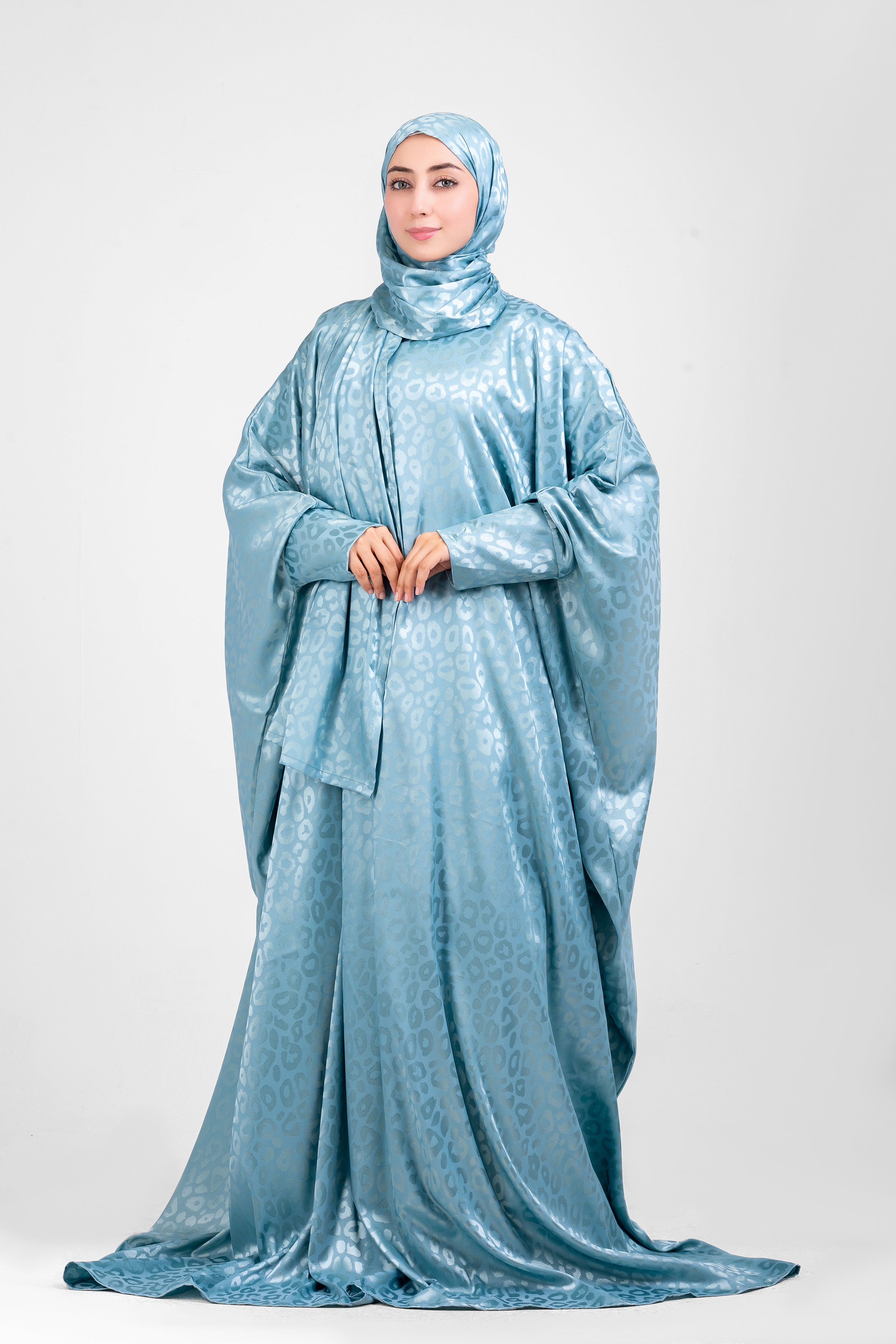 Aqua Satin Jacquard butterfly