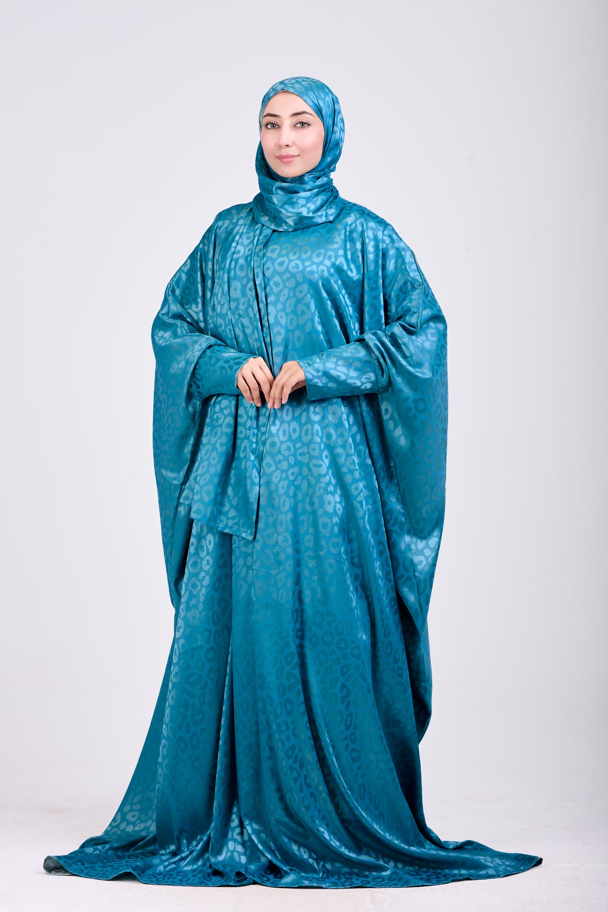 Aqua Satin Jacquard butterfly
