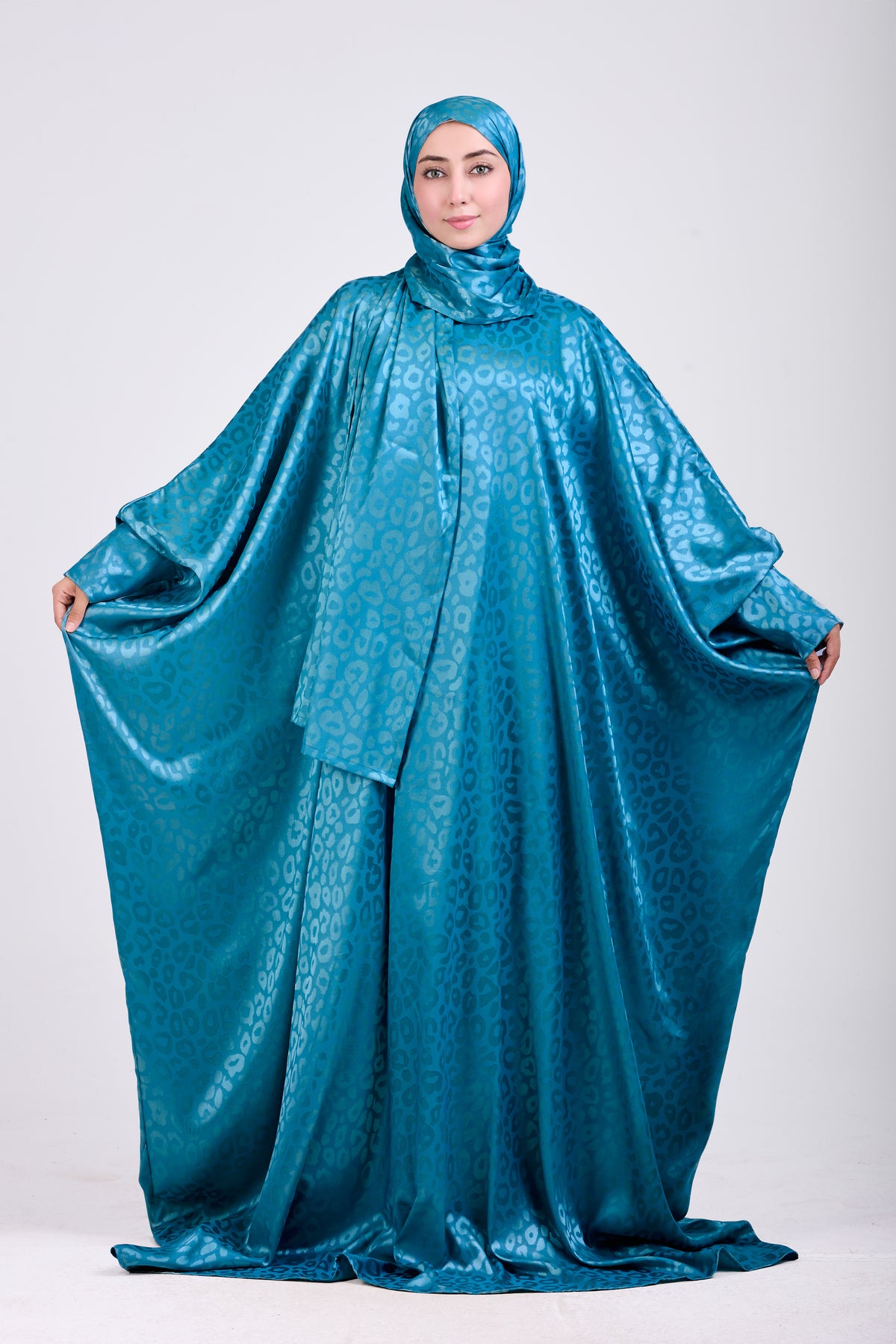 Aqua Satin Jacquard butterfly