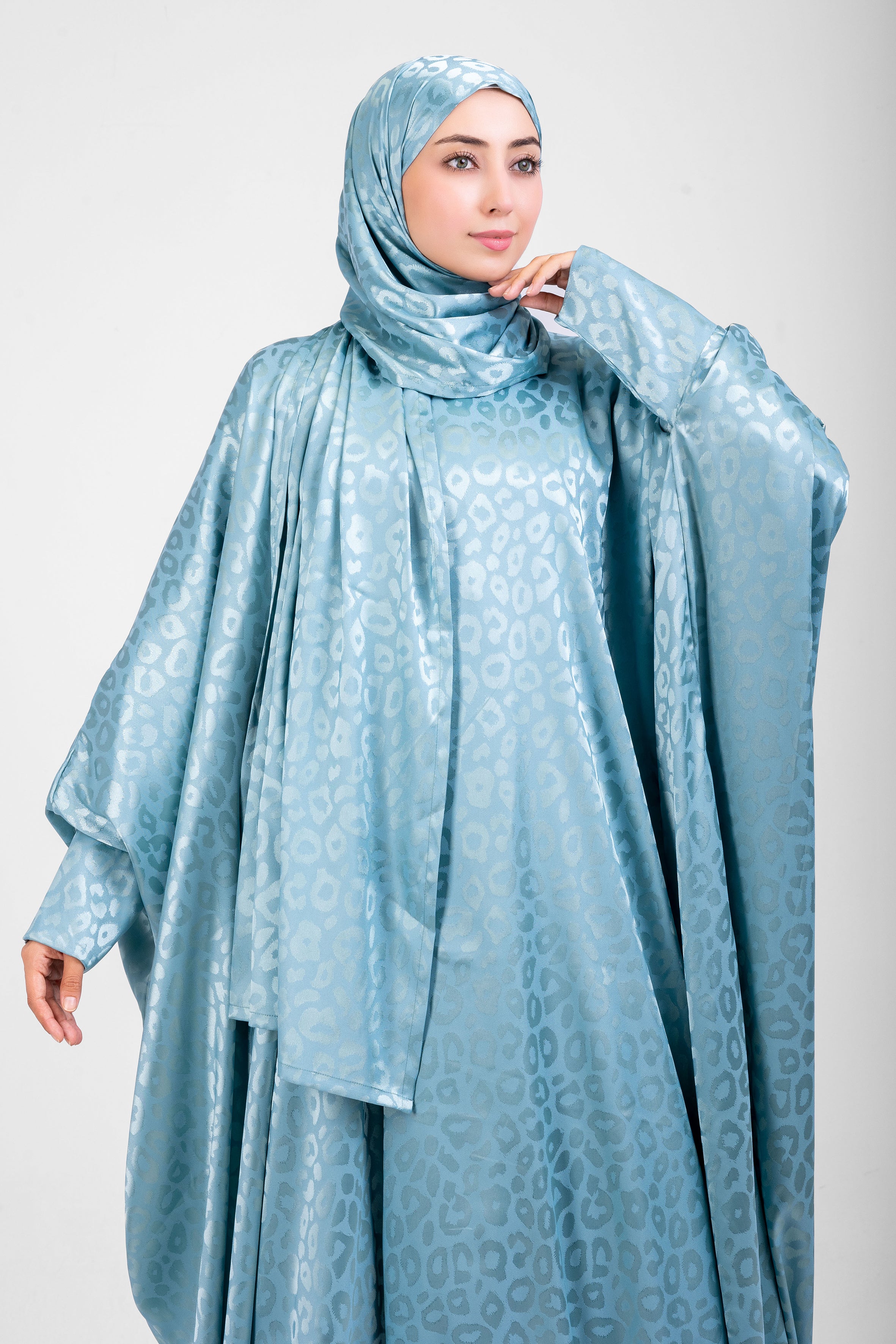 Aqua Satin Jacquard butterfly