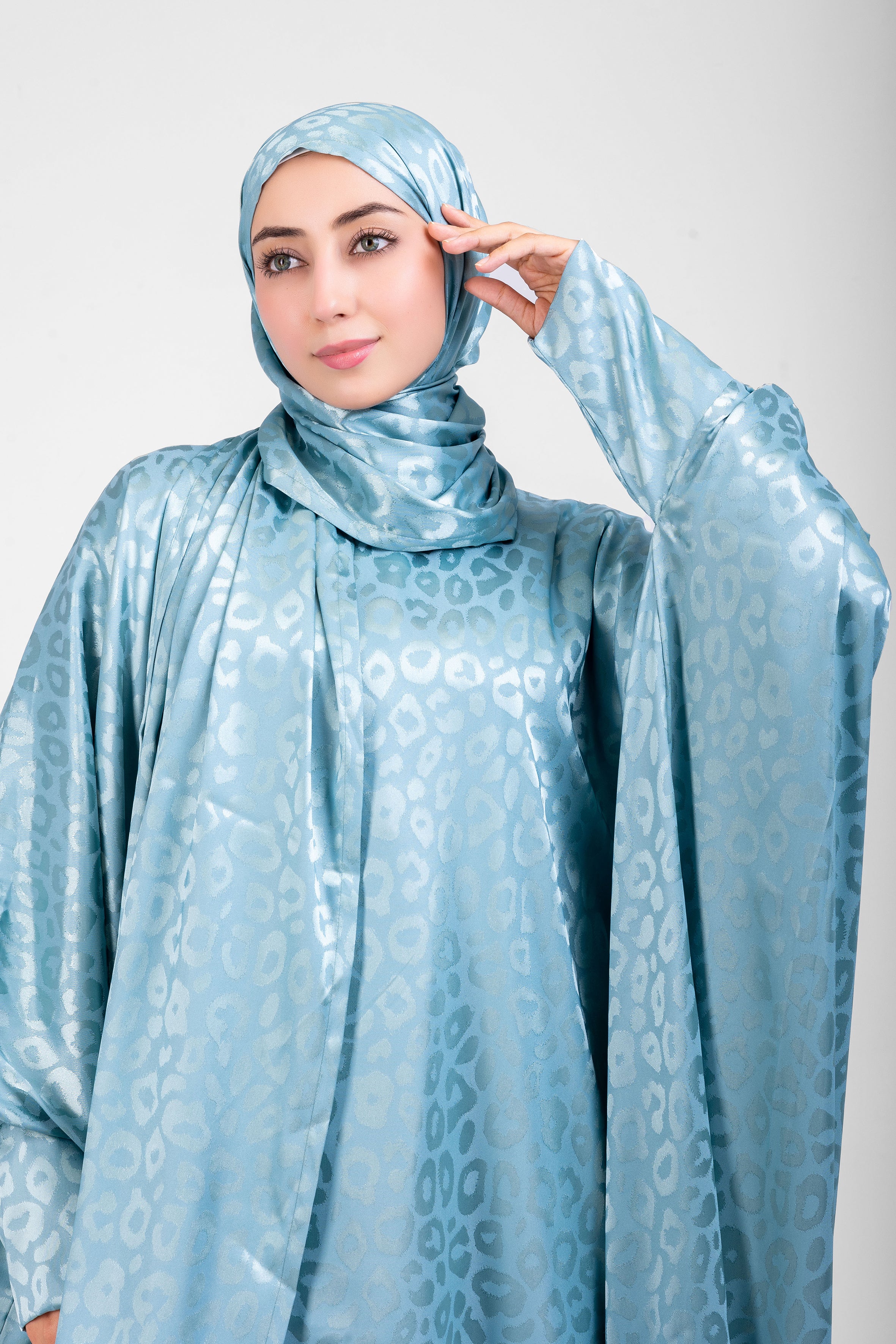 Aqua Satin Jacquard butterfly