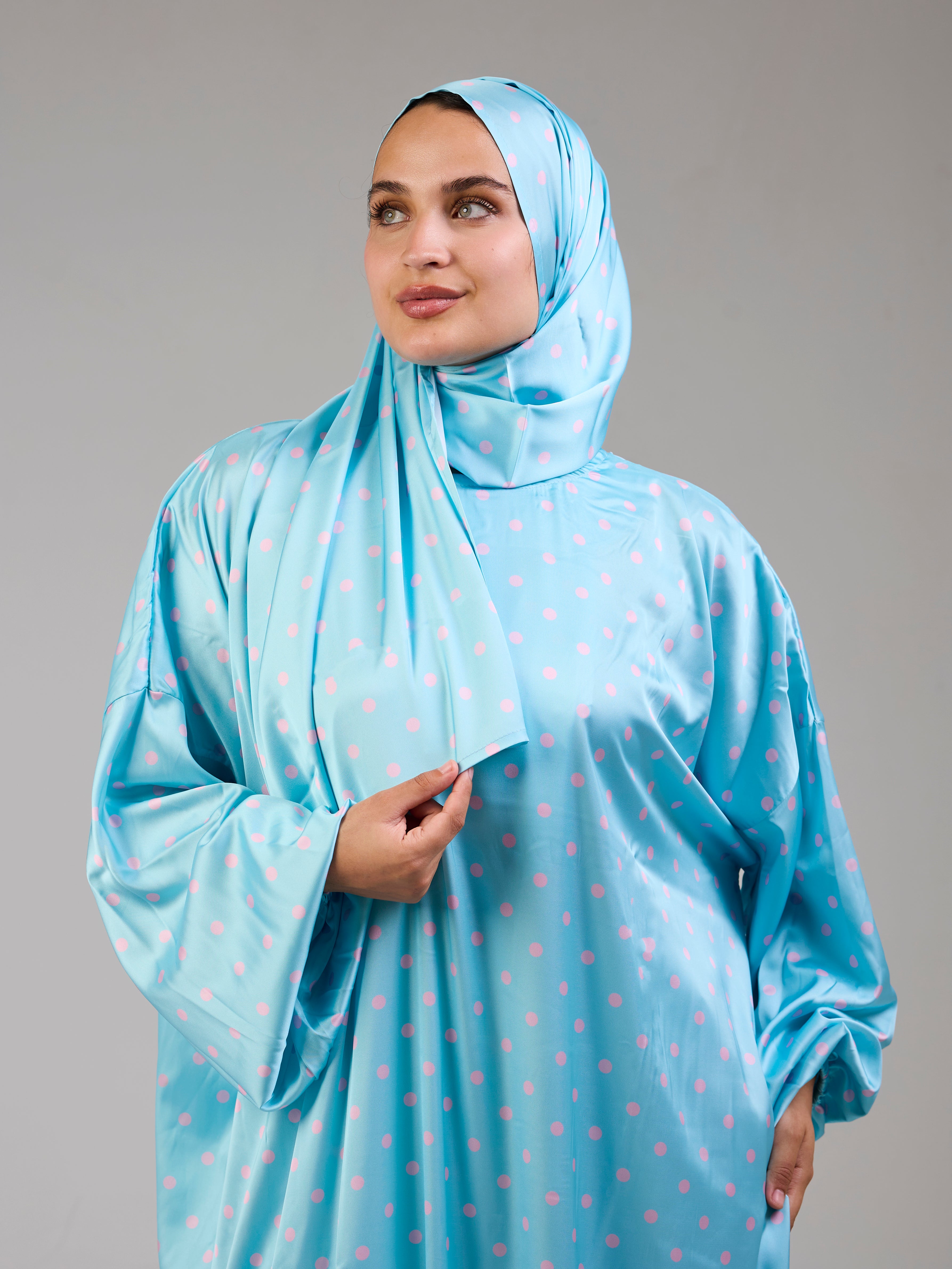 Baby blue Polka Satin