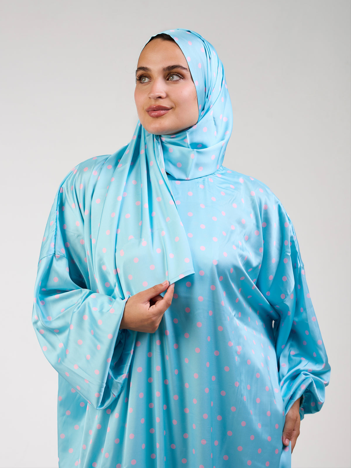 Baby blue Polka Satin