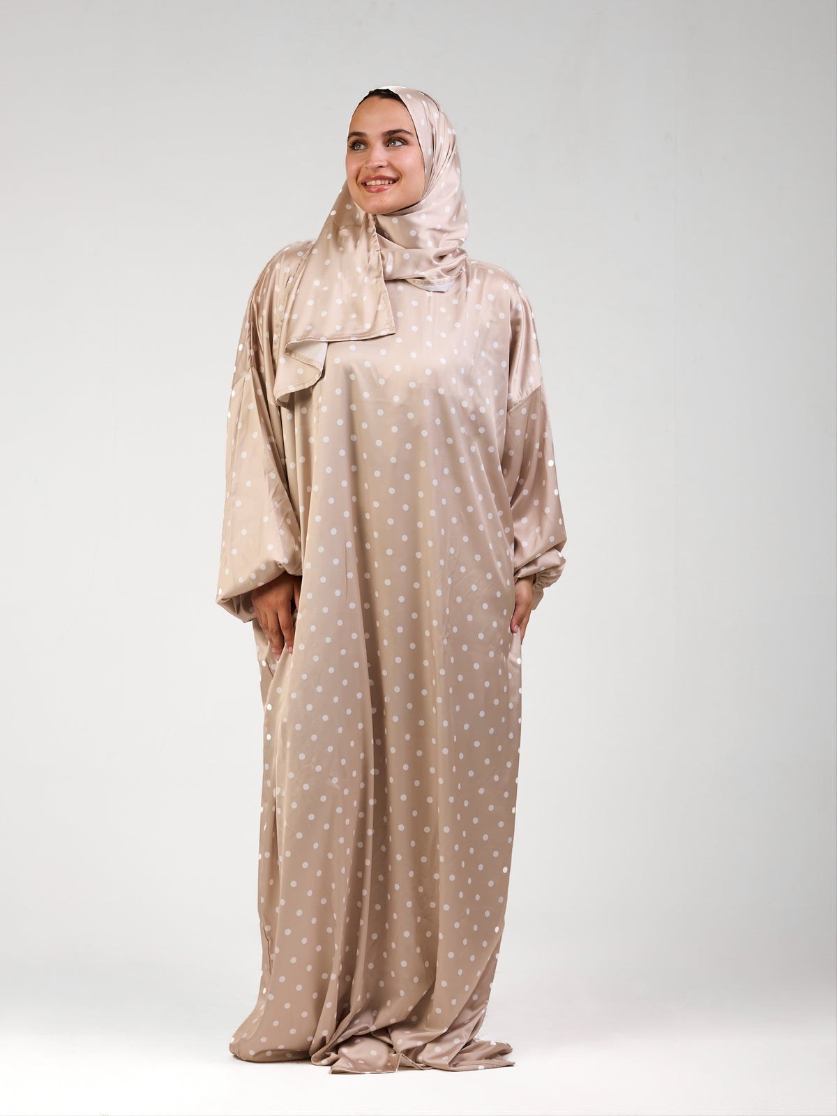 Beige Polka Satin