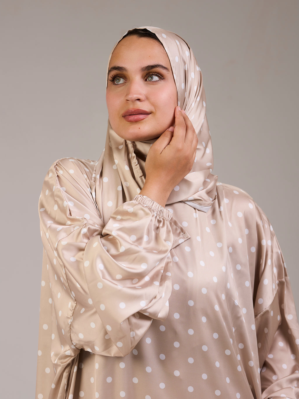Beige Polka Satin