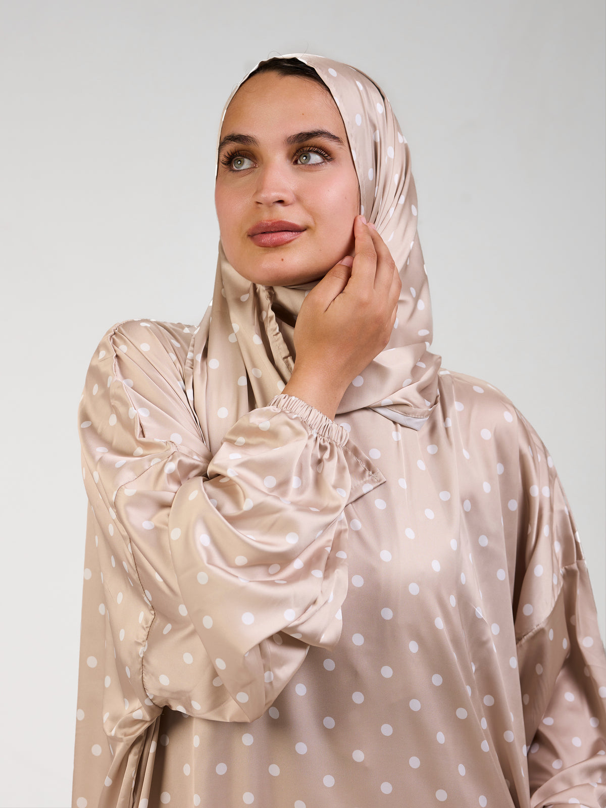 Beige Polka Satin