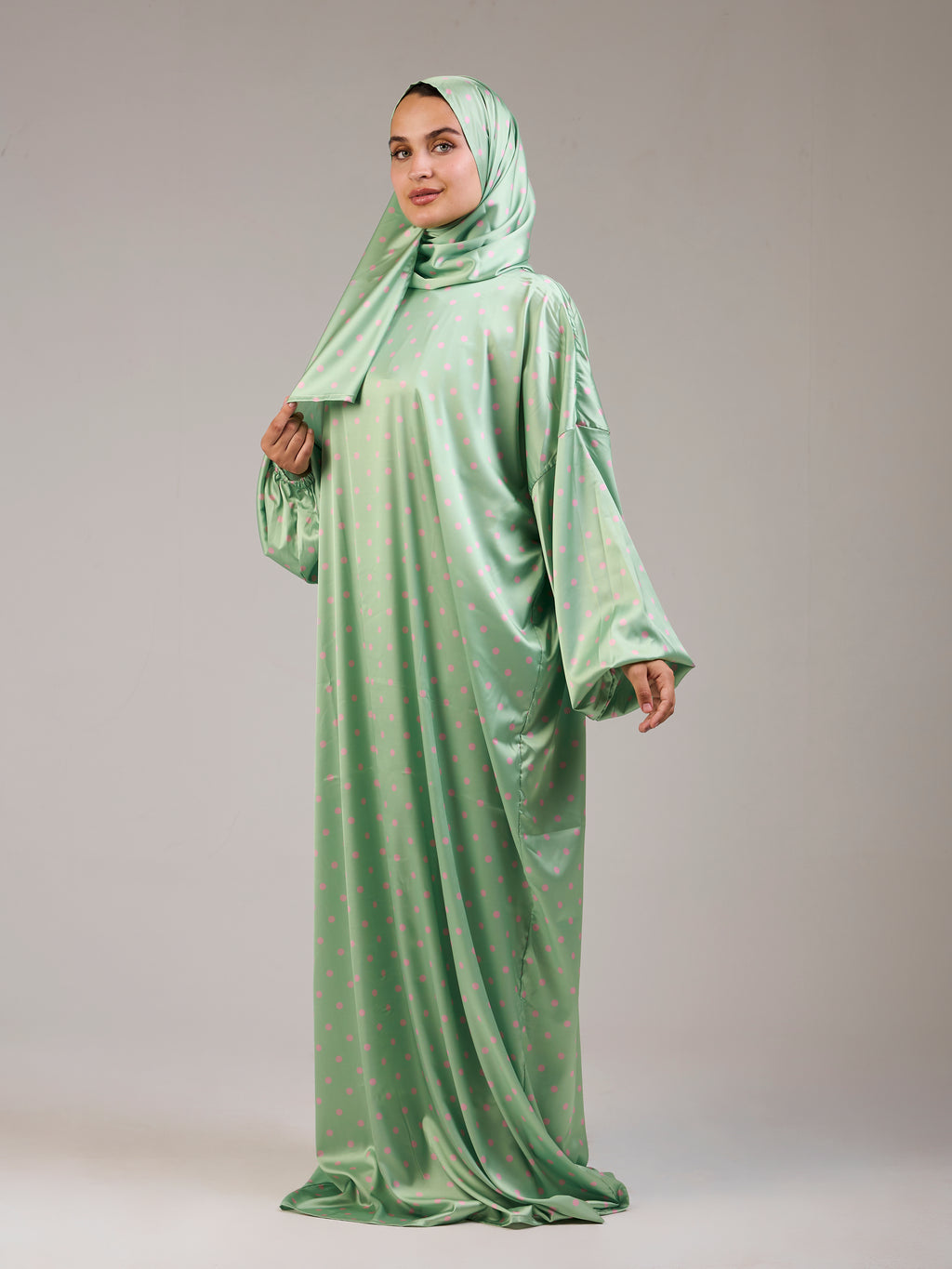 Green Polka Satin