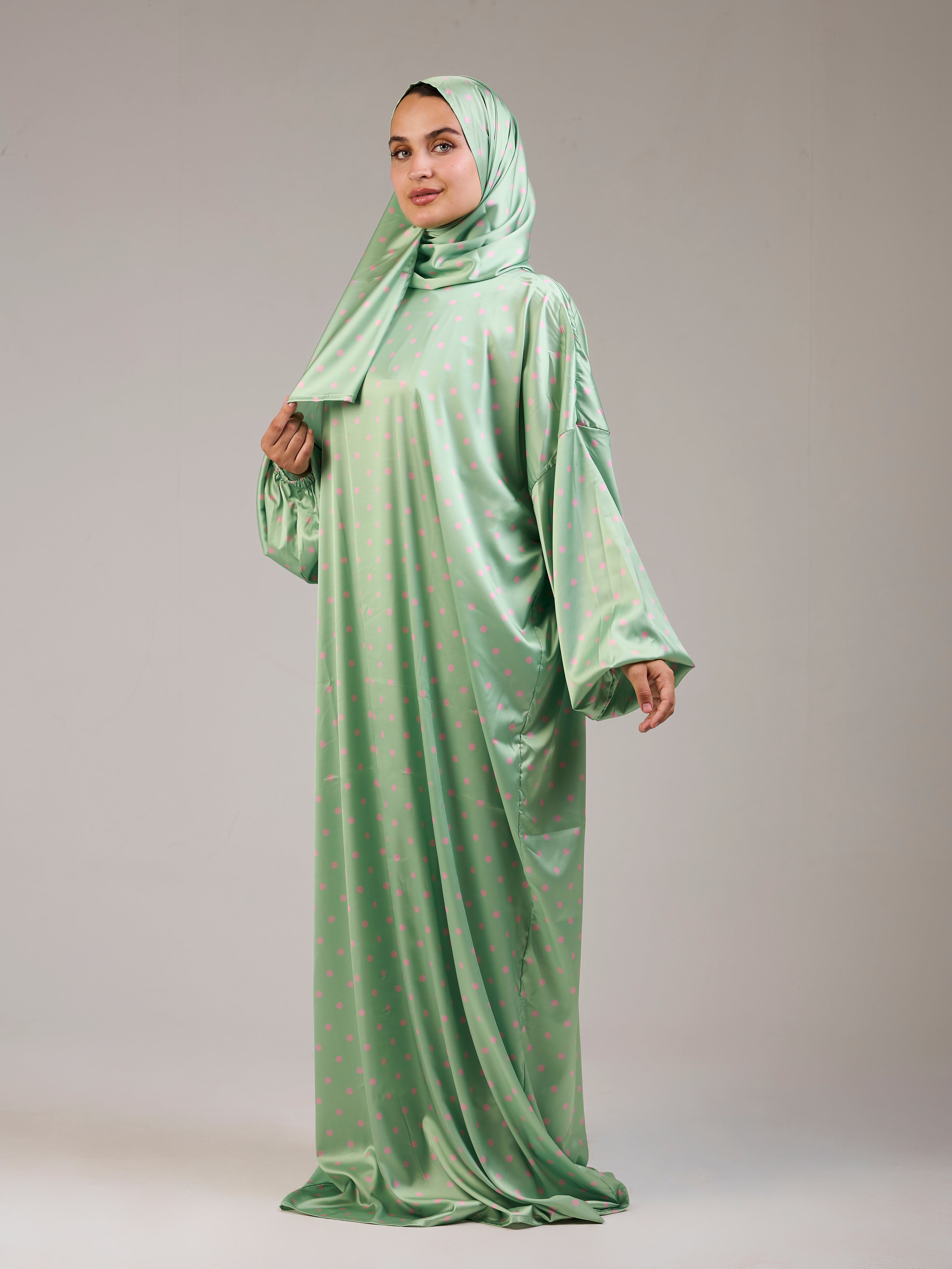 Green Polka Satin