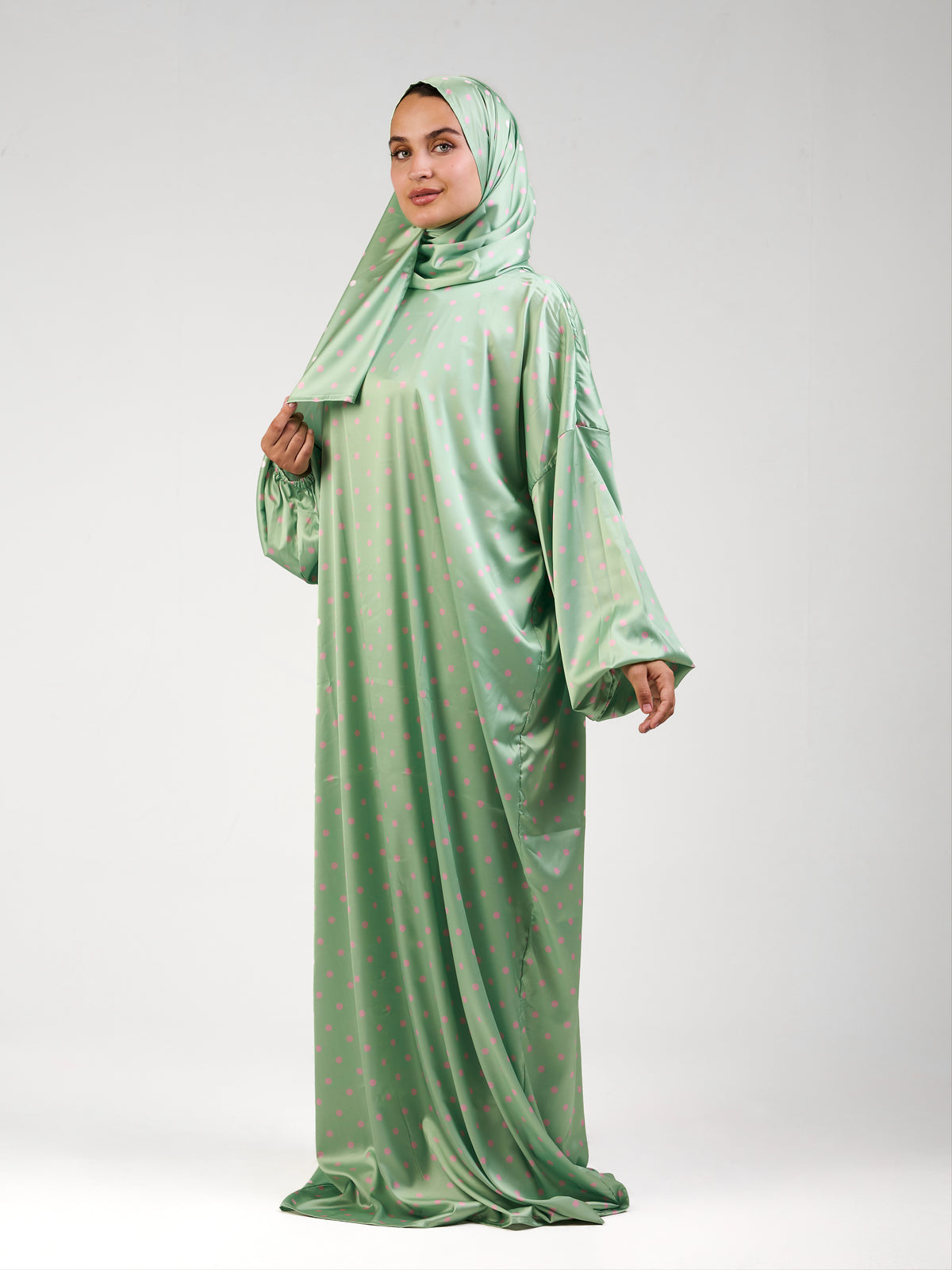 Green Polka Satin