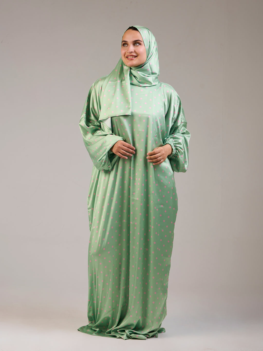 Green Polka Satin