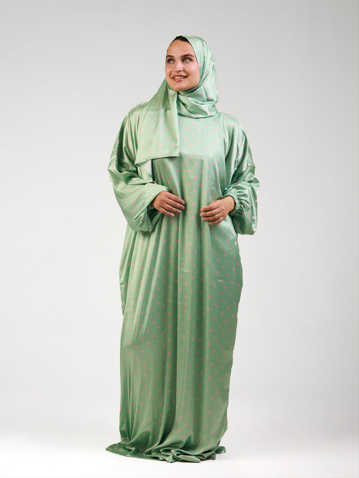 Green Polka Satin