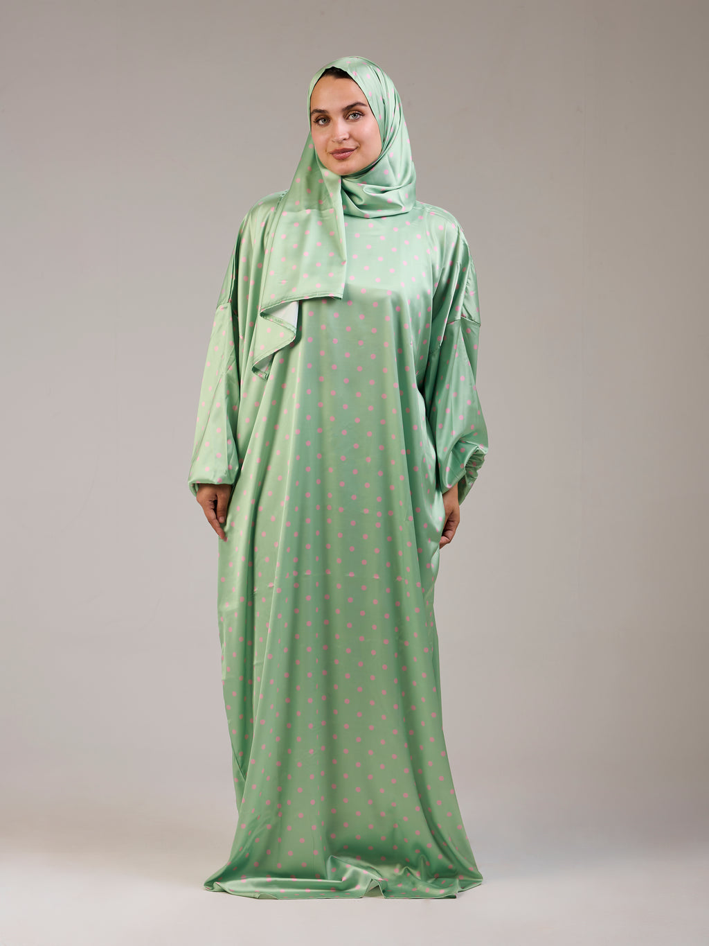 Green Polka Satin