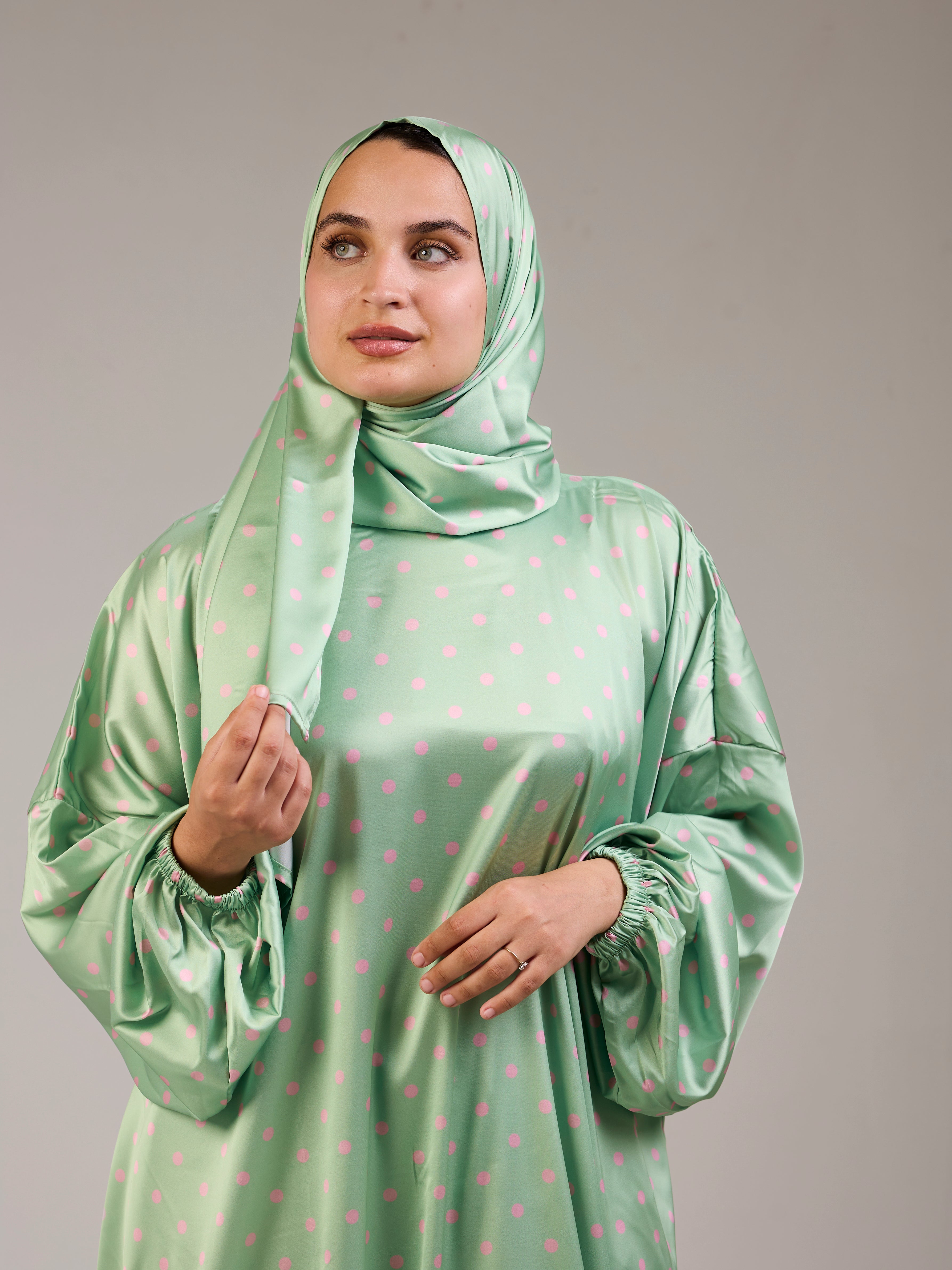 Green Polka Satin