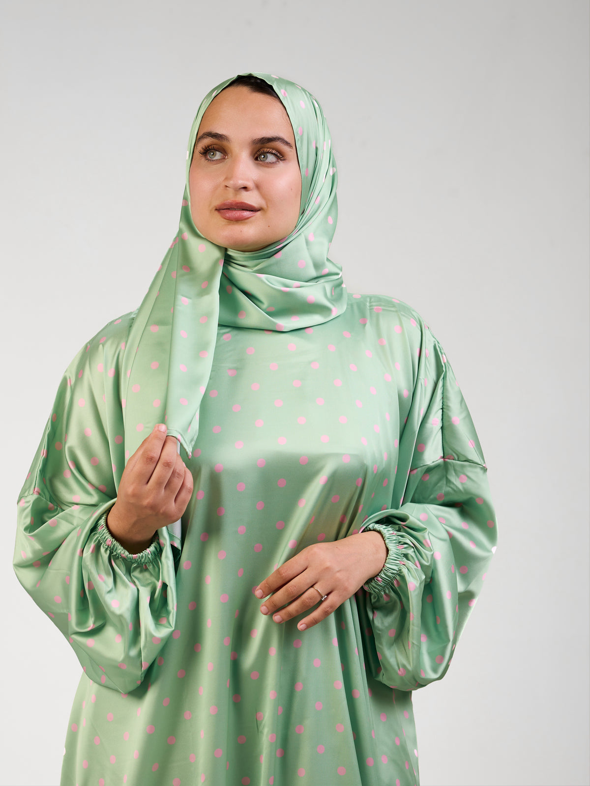 Green Polka Satin