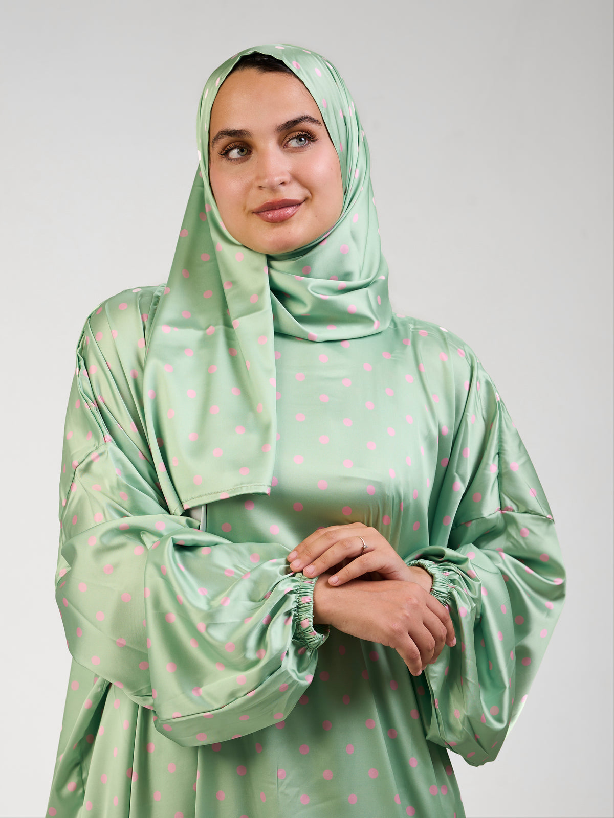Green Polka Satin