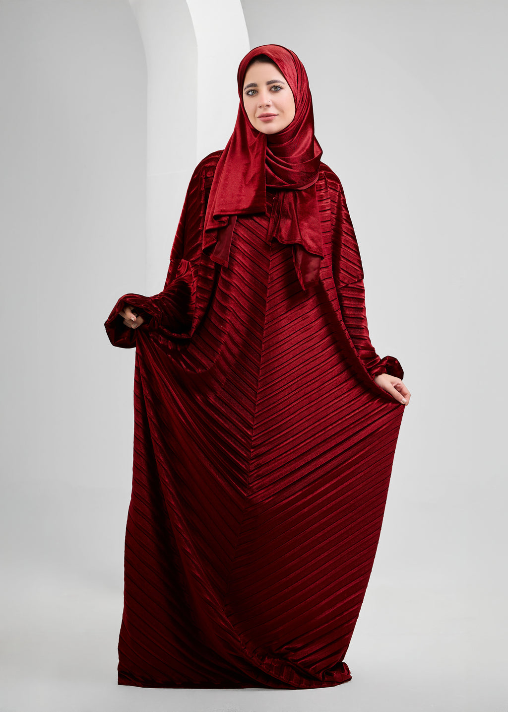 Maroon Velvet pleated