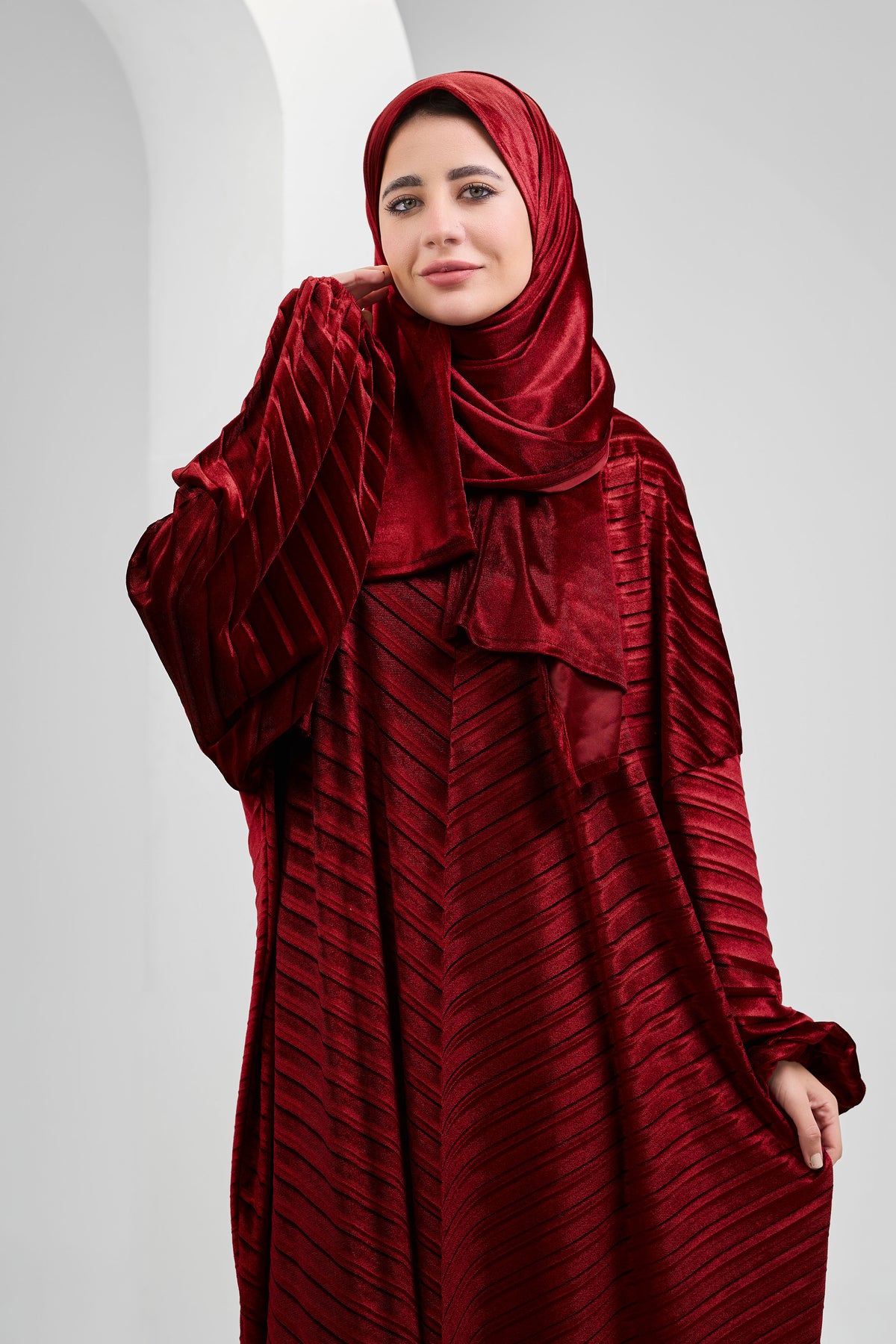 Maroon Velvet pleated