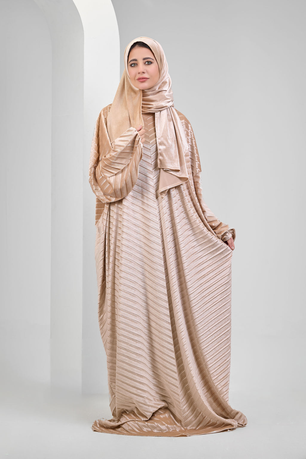 Beige Velvet pleated