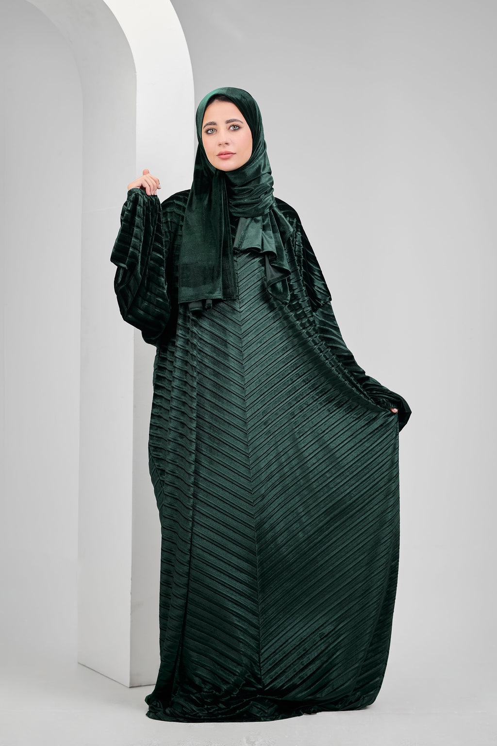 Dark olive Velvet pleated