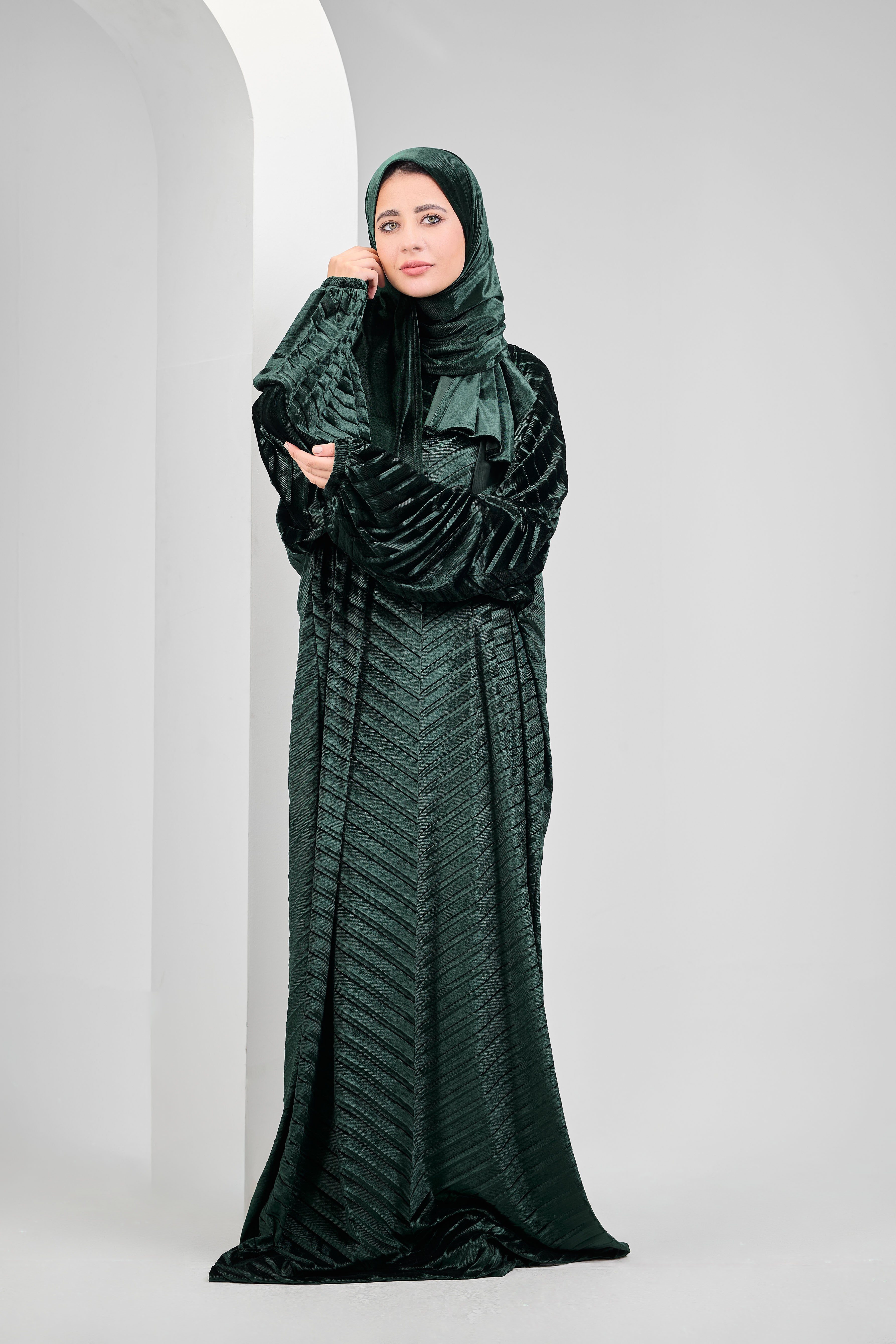 Dark olive Velvet pleated