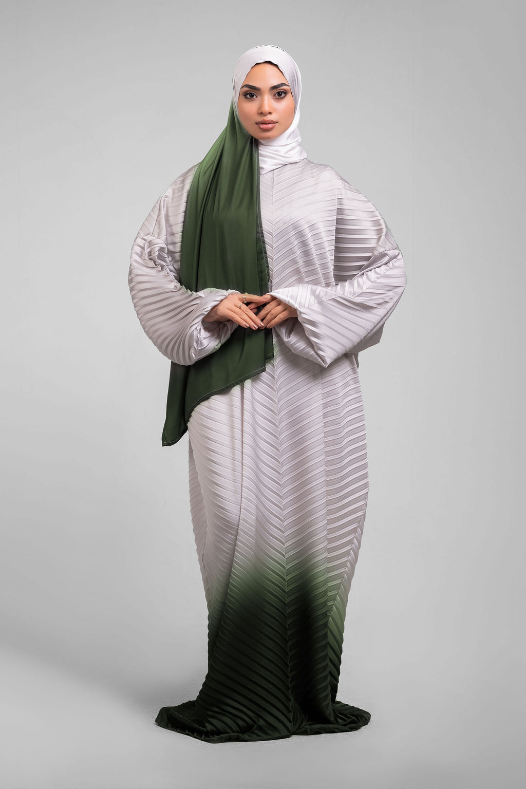 Cream to Olive Pleated Satin