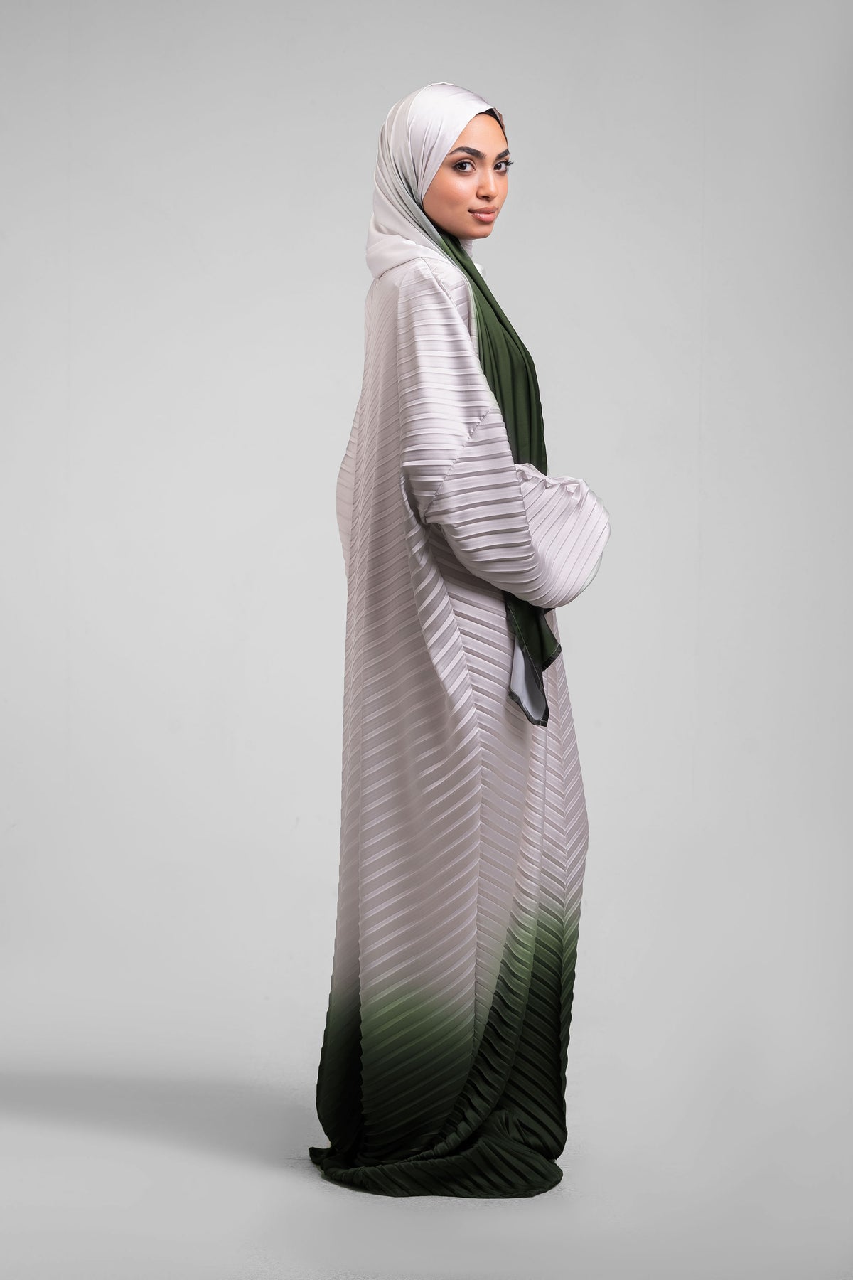 Cream to Olive Pleated Satin