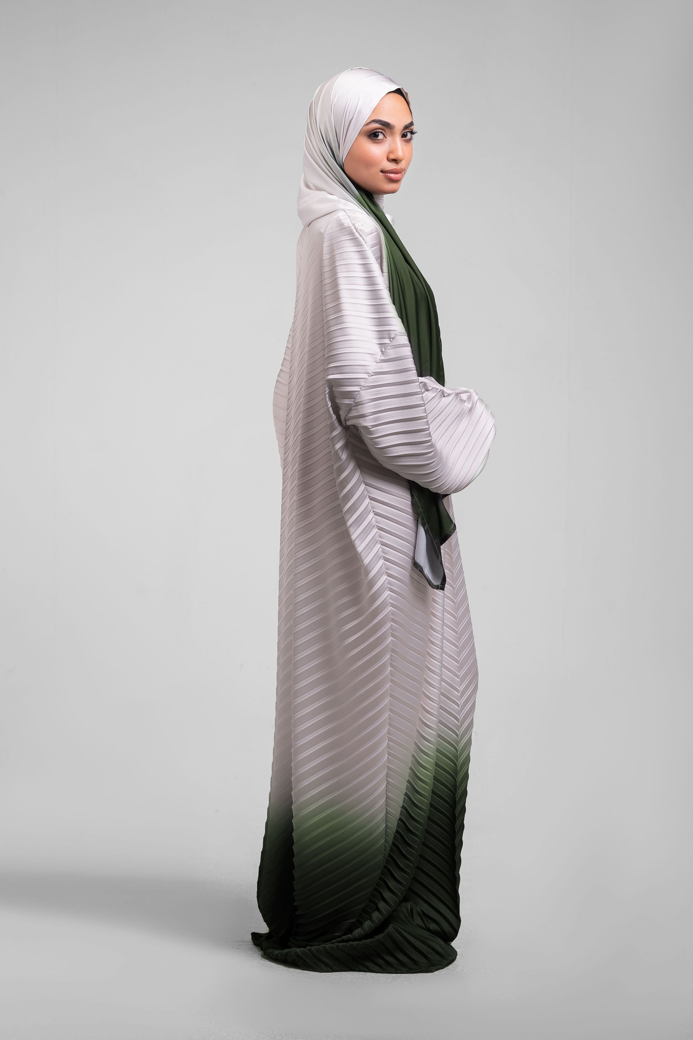 Cream to Olive Pleated Satin