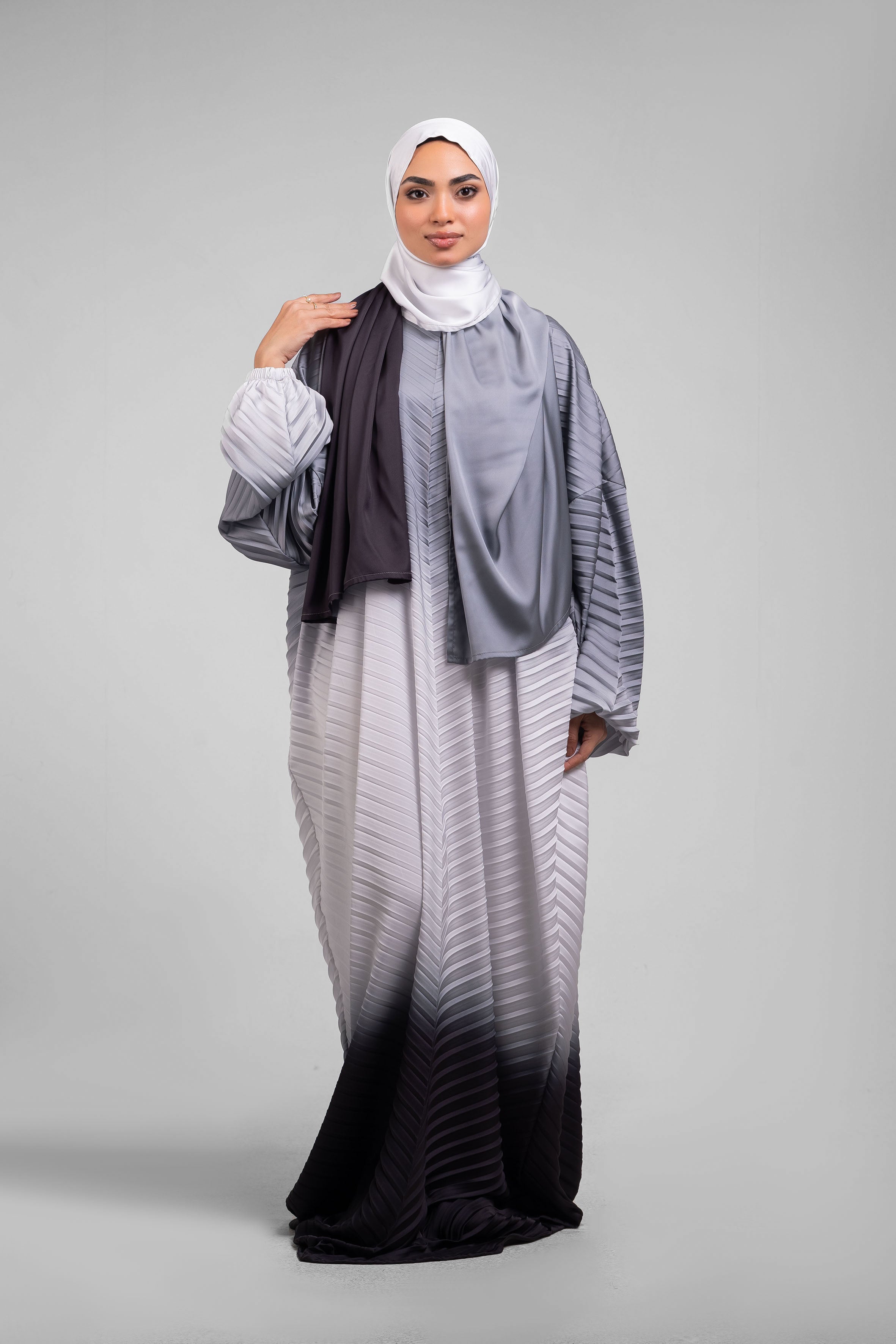 Grey to Black Pleated Satin