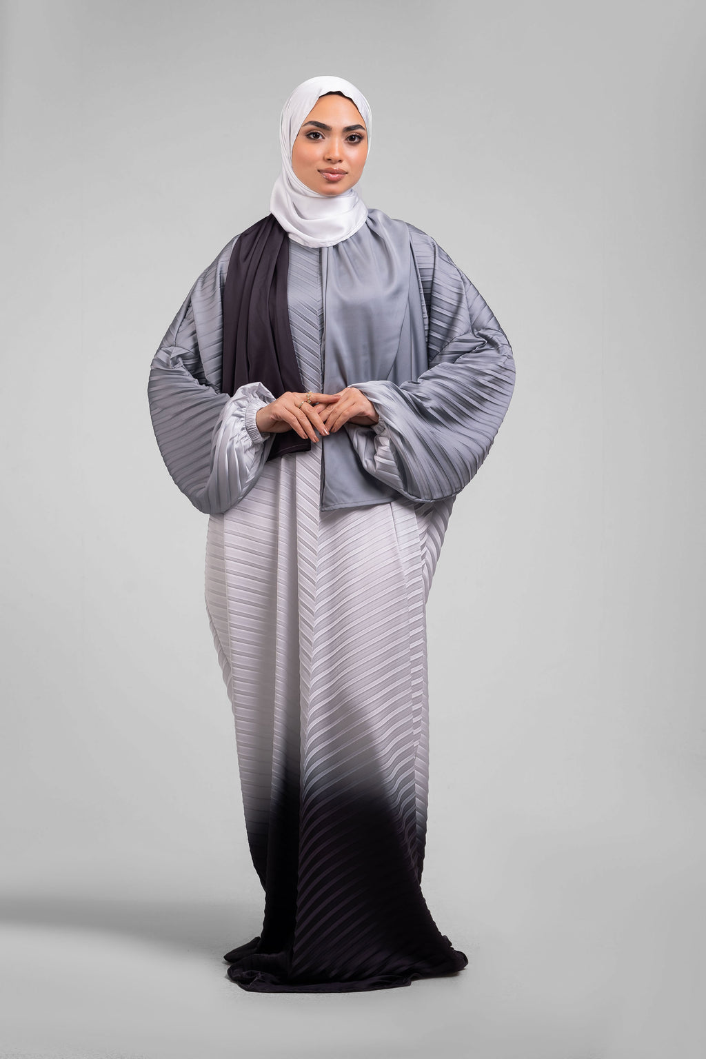 Grey to Black Pleated Satin