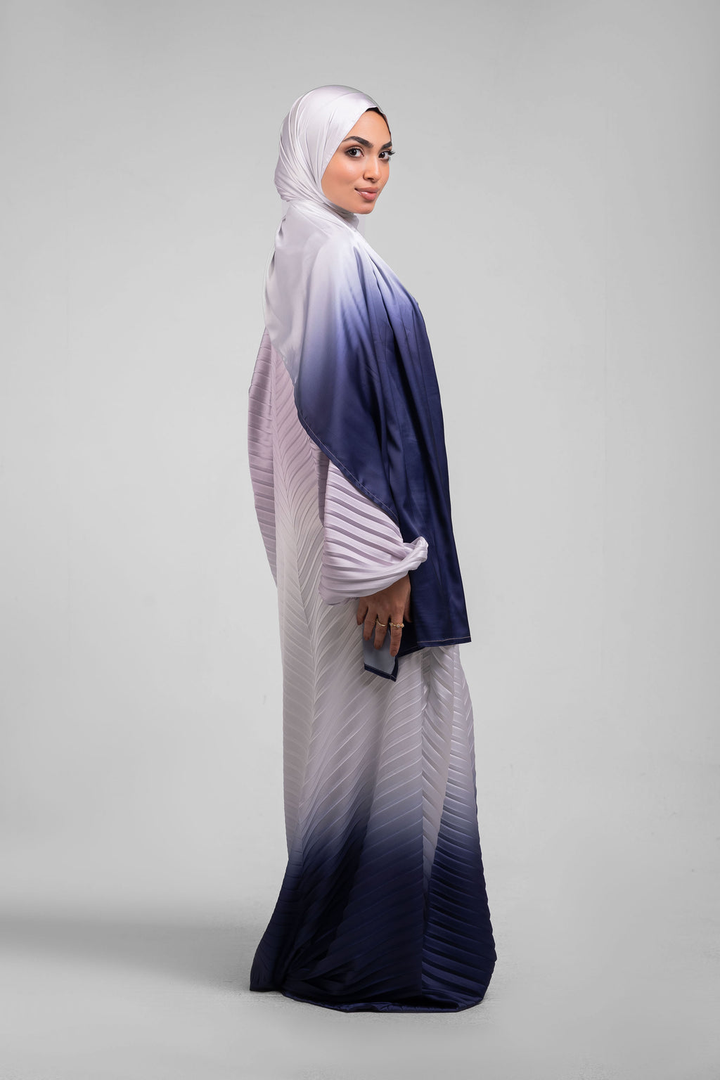 Light Rose to Navy Pleated Satin