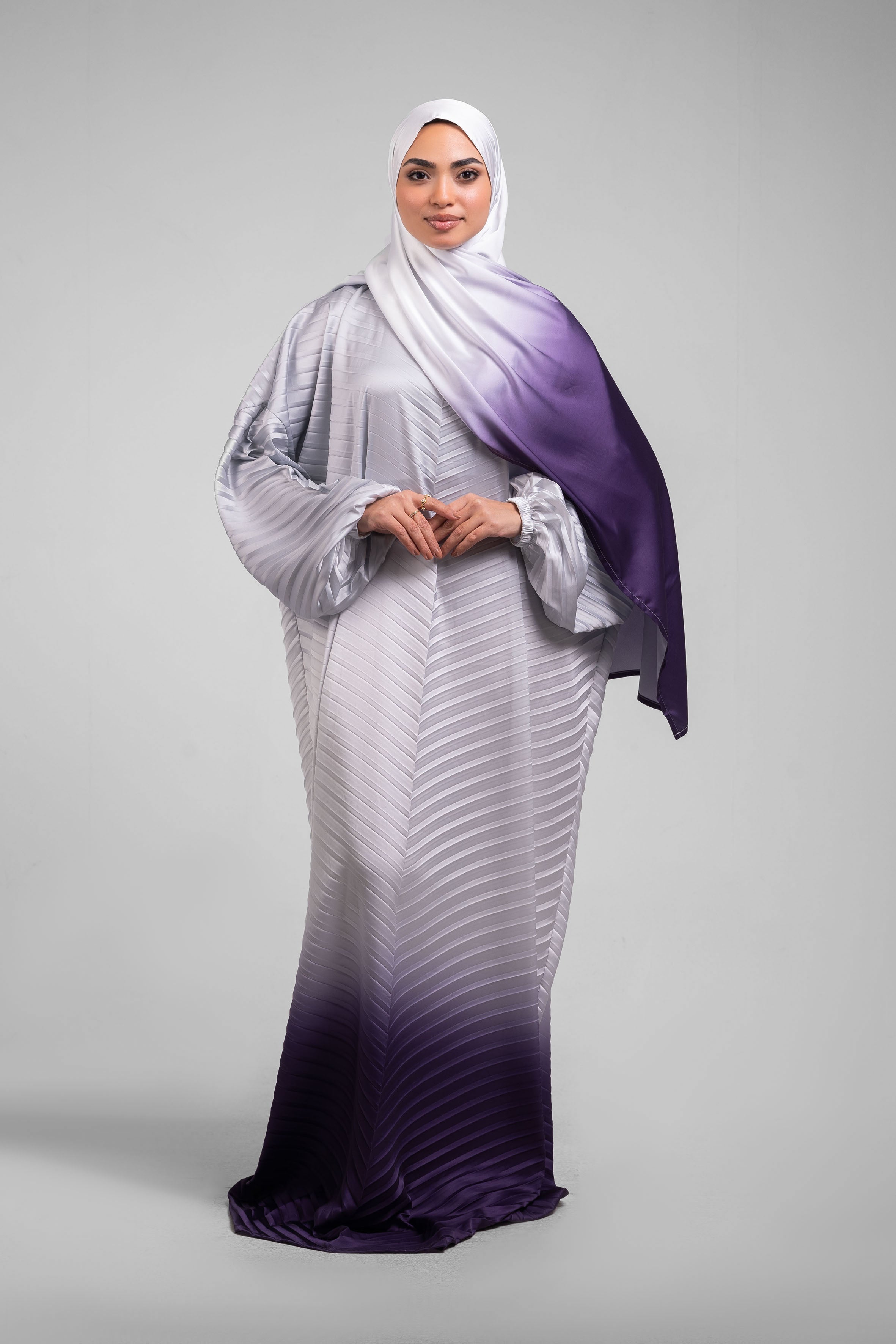 Grey to Purple Pleated satin