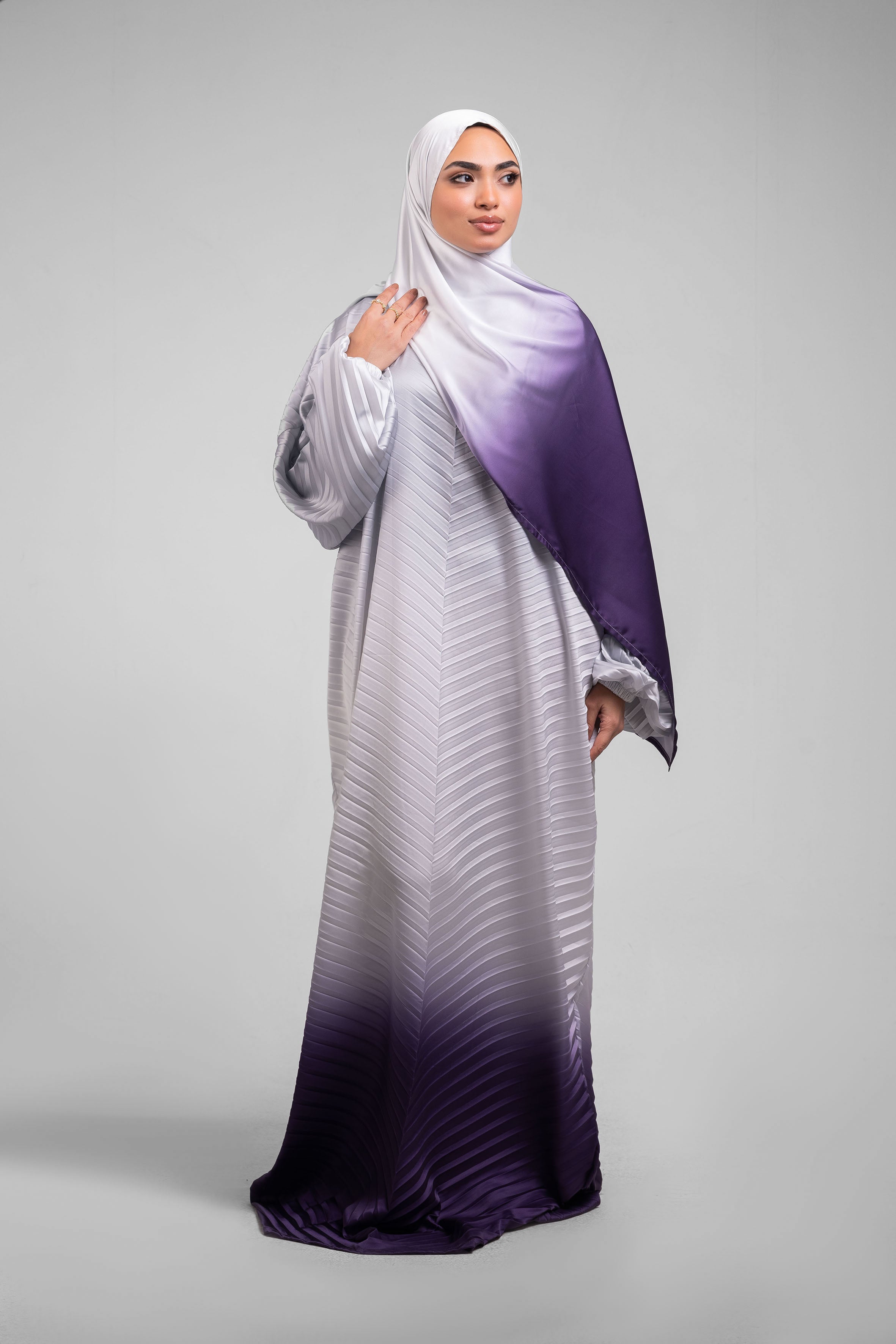 Grey to Purple Pleated satin