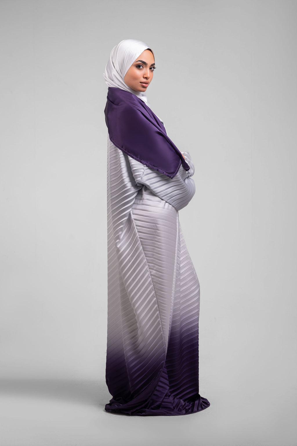 Grey to Purple Pleated satin
