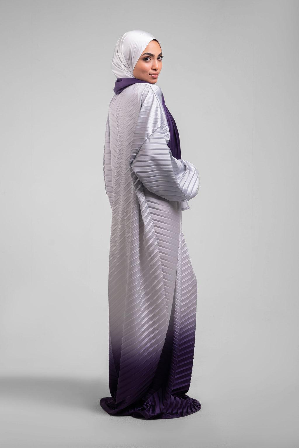 Grey to Purple Pleated satin