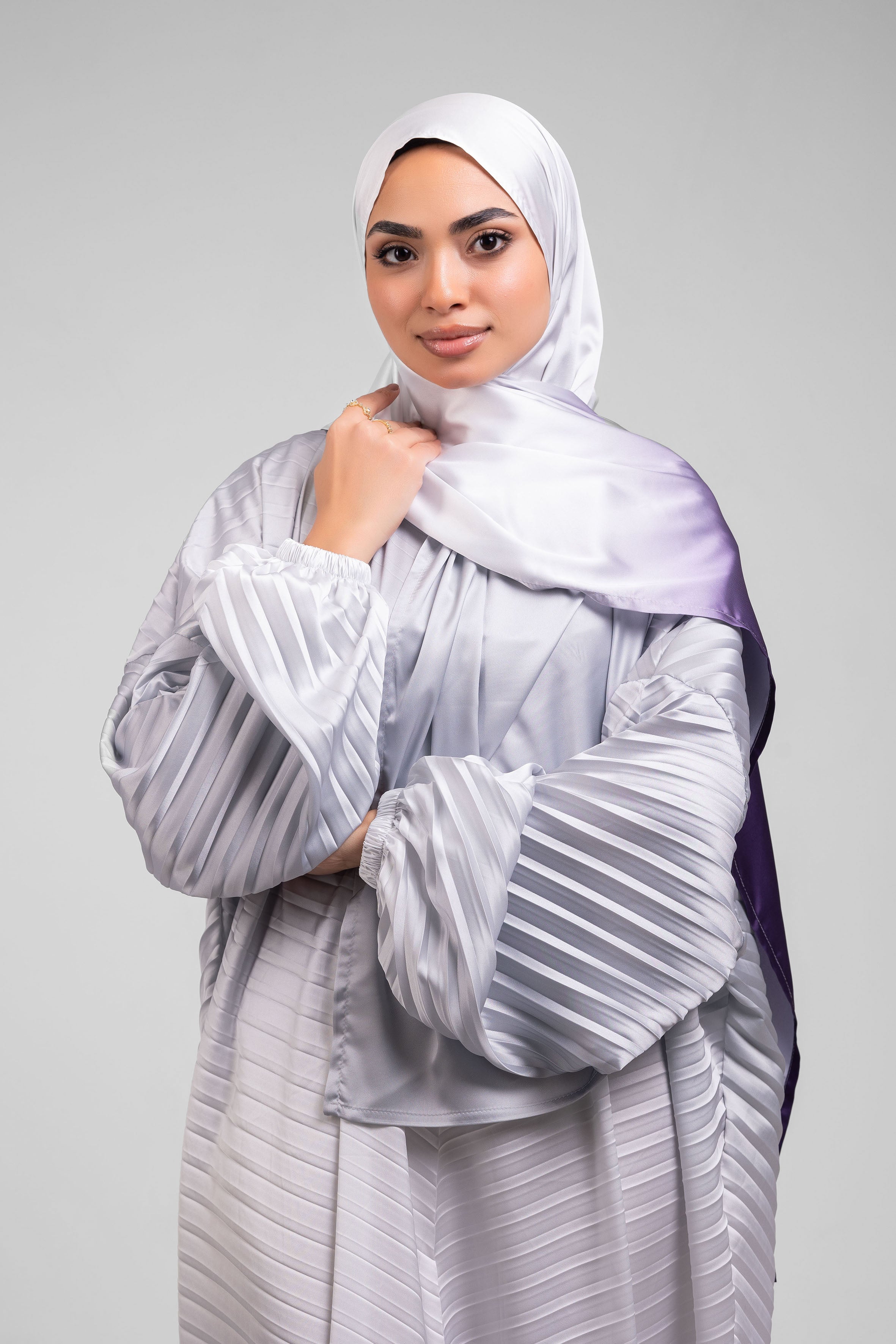 Grey to Purple Pleated satin