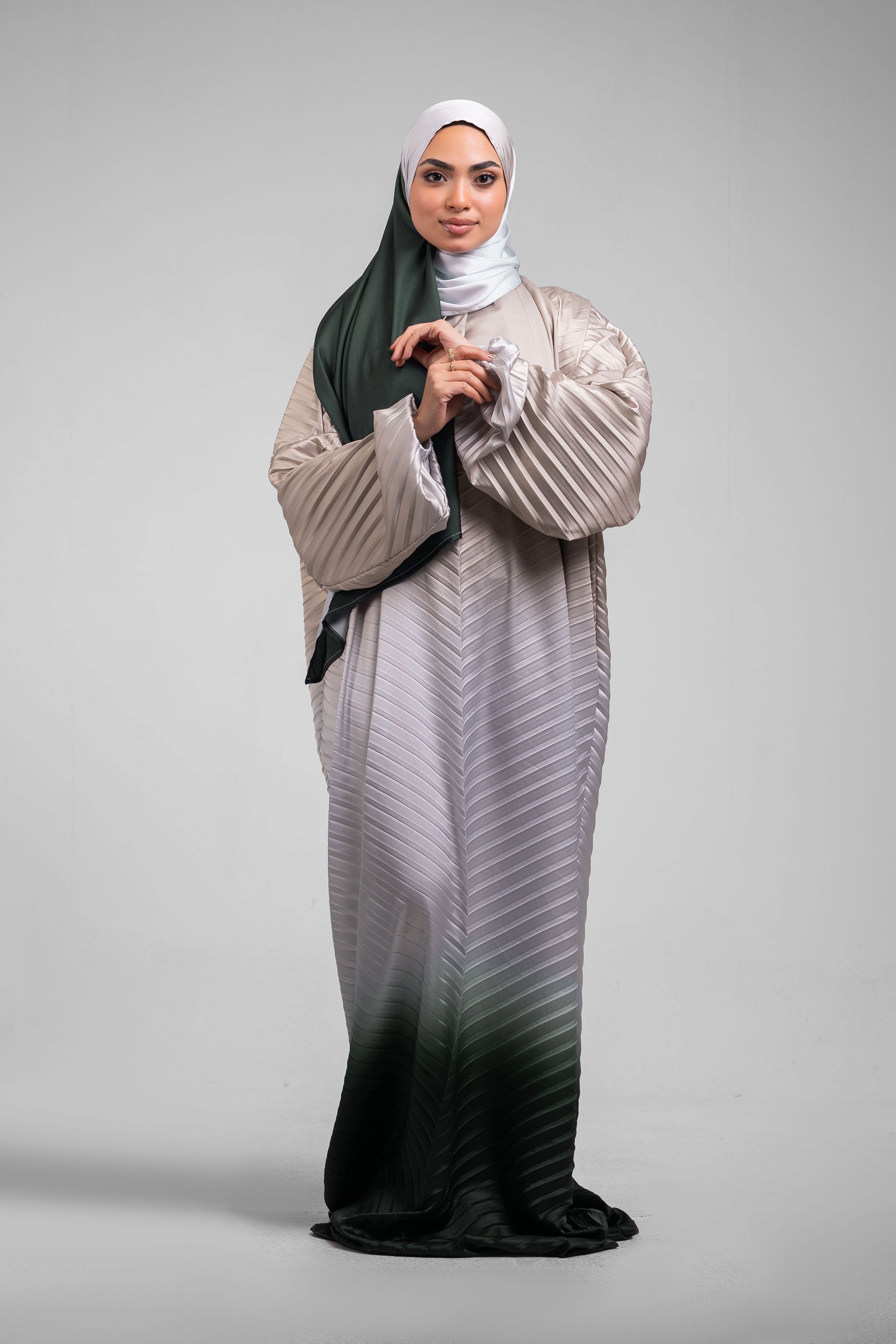 Dark Beige to teal Pleated Satin