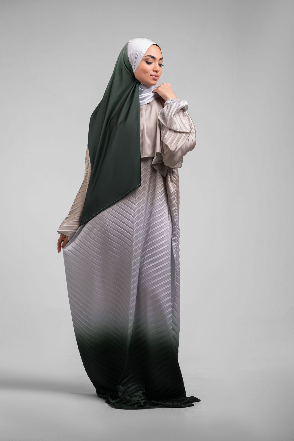 Dark Beige to teal Pleated Satin