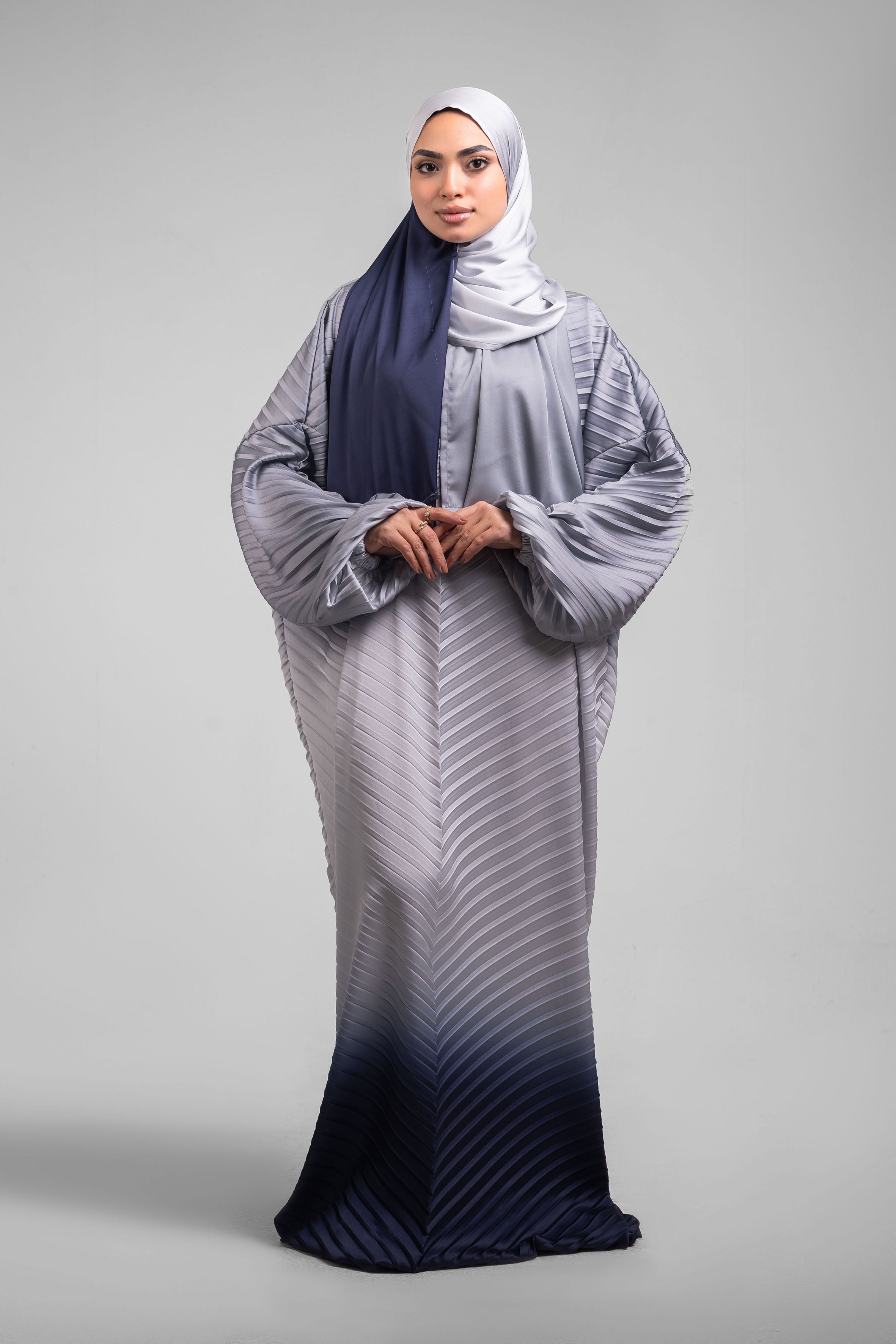 Grey to Navy pleated Satin