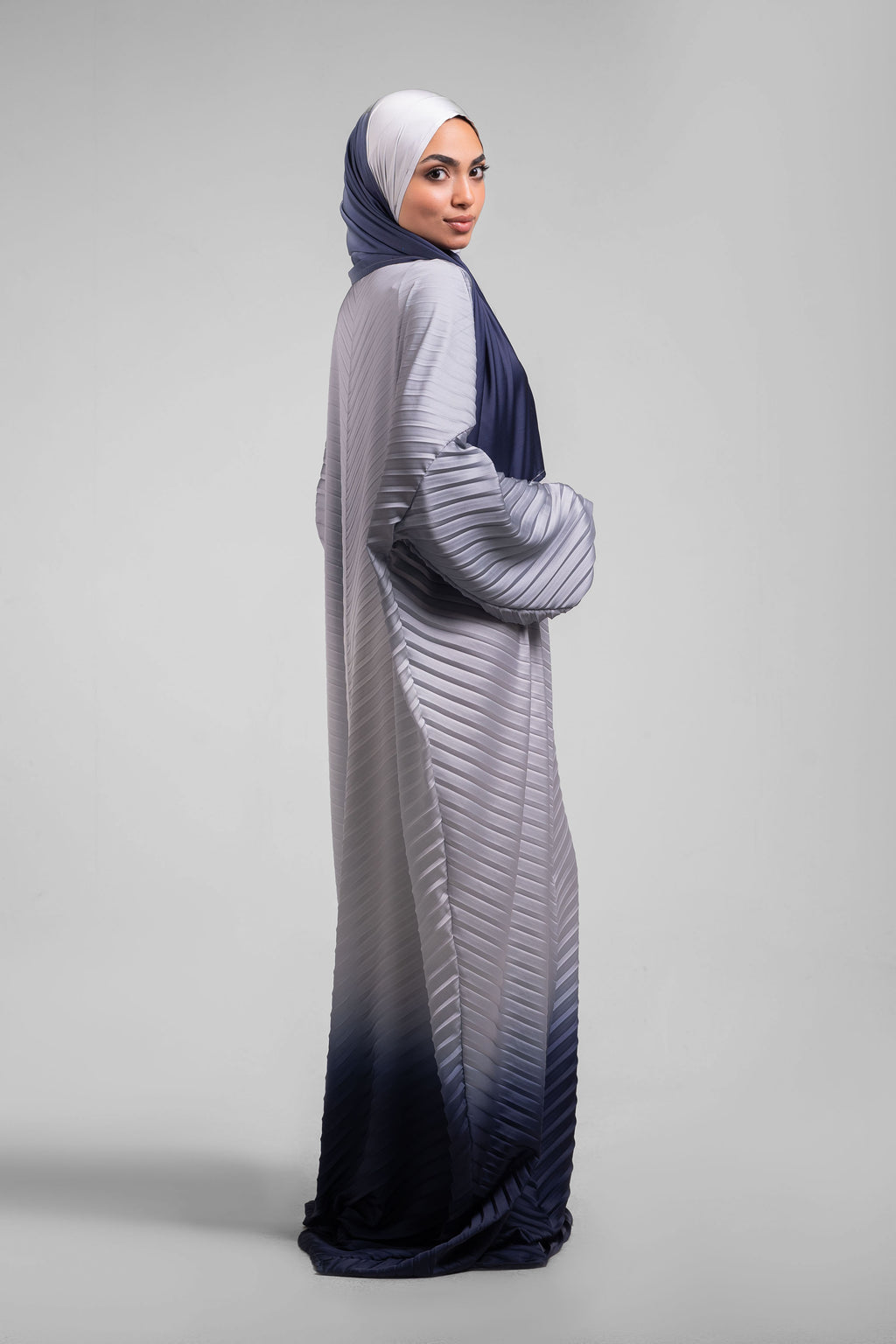 Grey to Navy pleated Satin