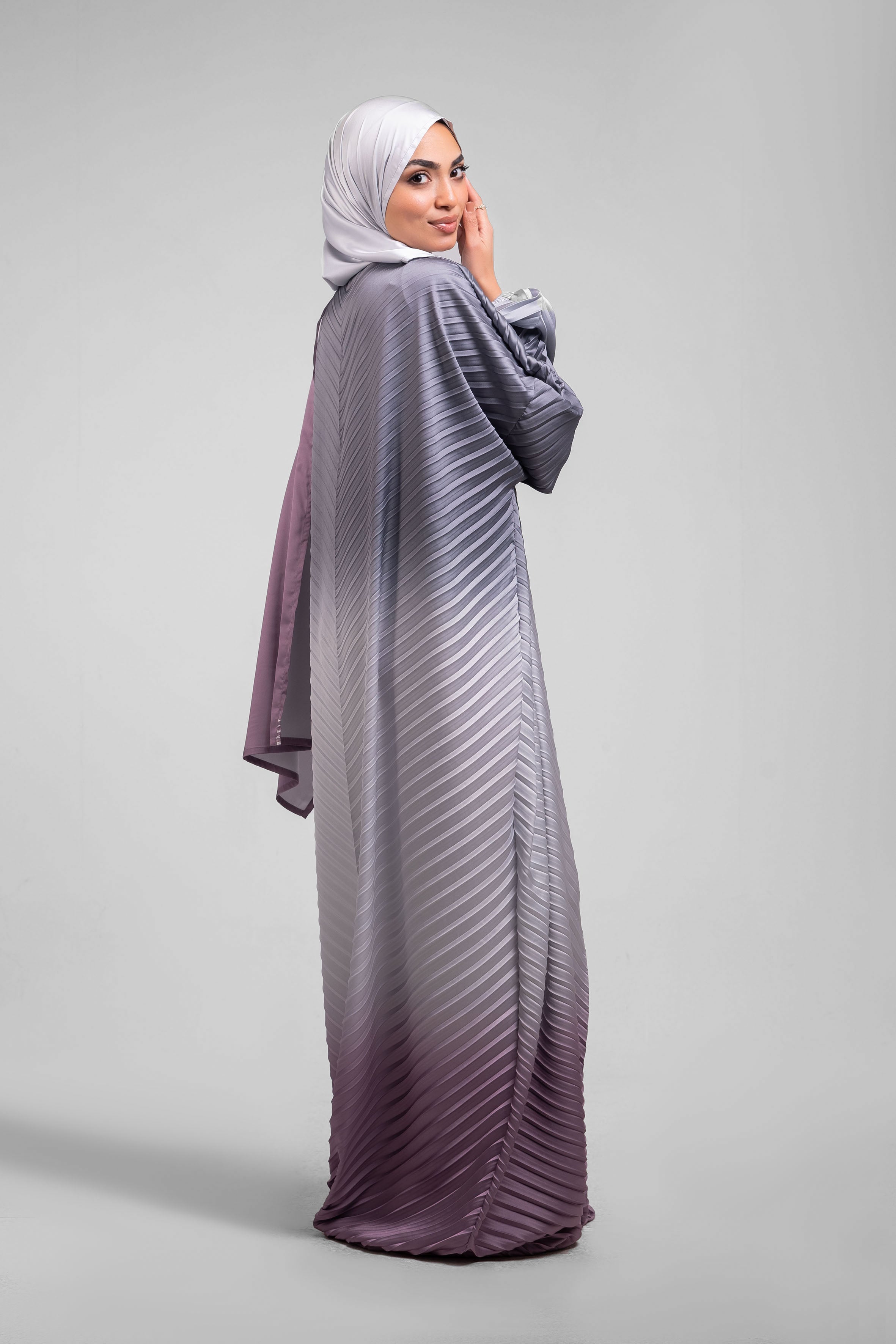 Dark Grey to Rose Pleated satin