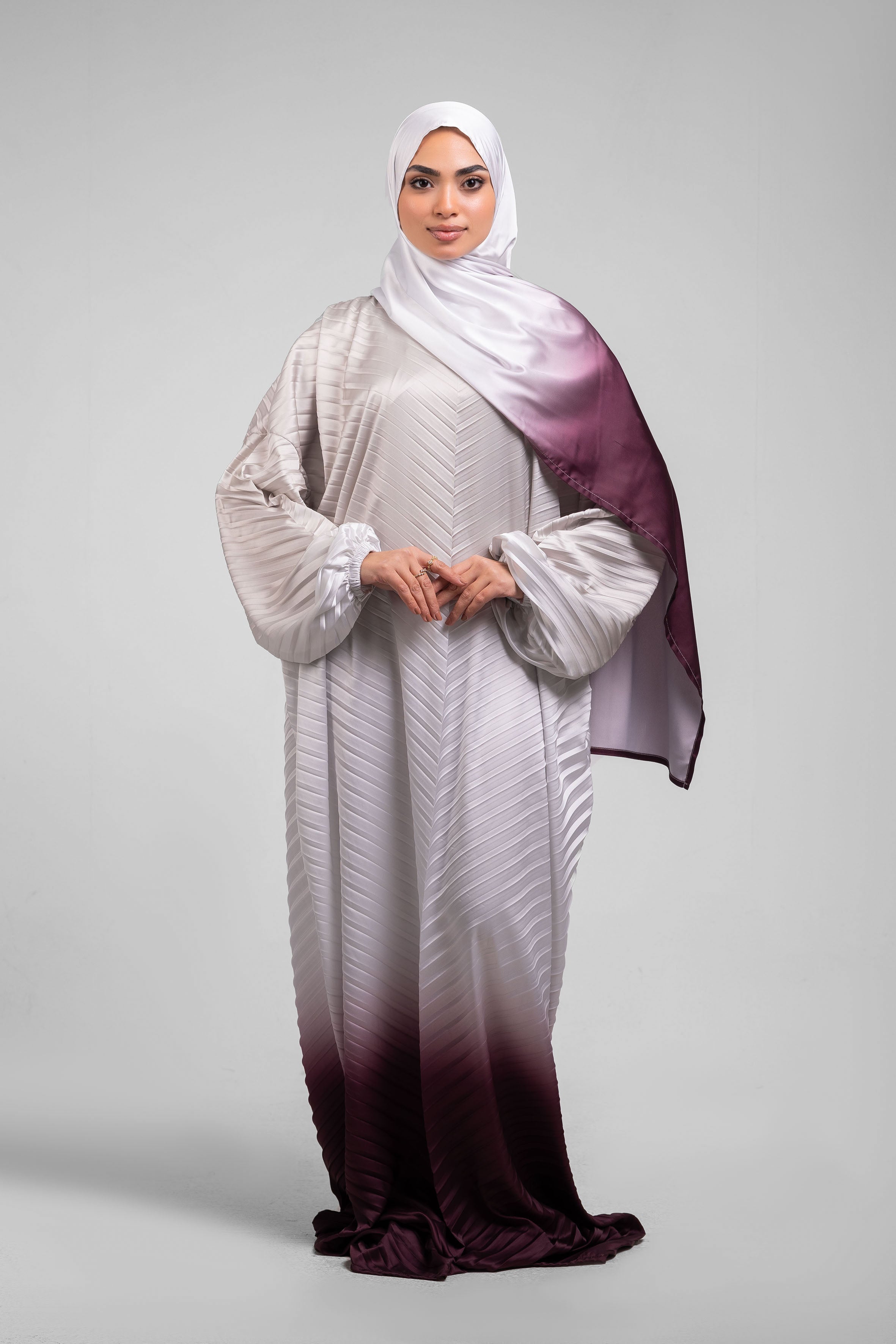 Beige to Maroon Pleated Satin