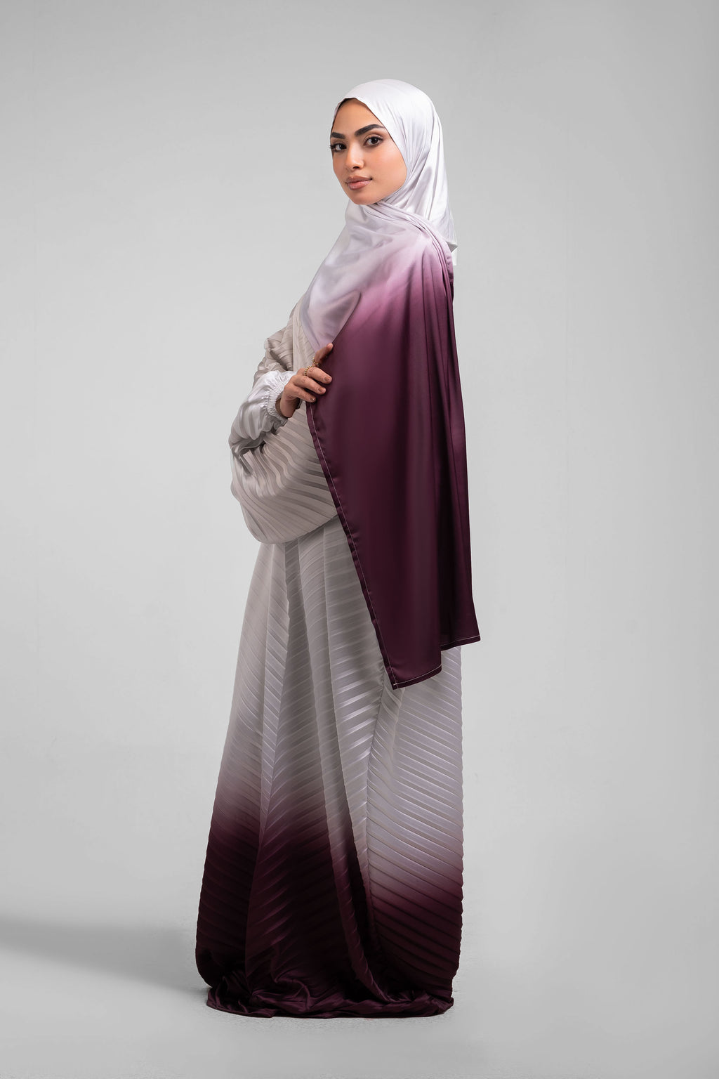 Beige to Maroon Pleated Satin