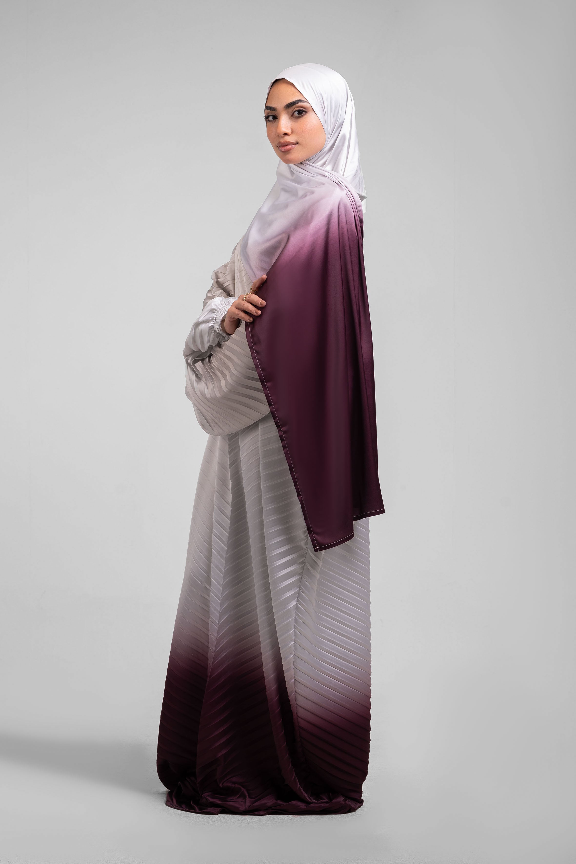 Beige to Maroon Pleated Satin